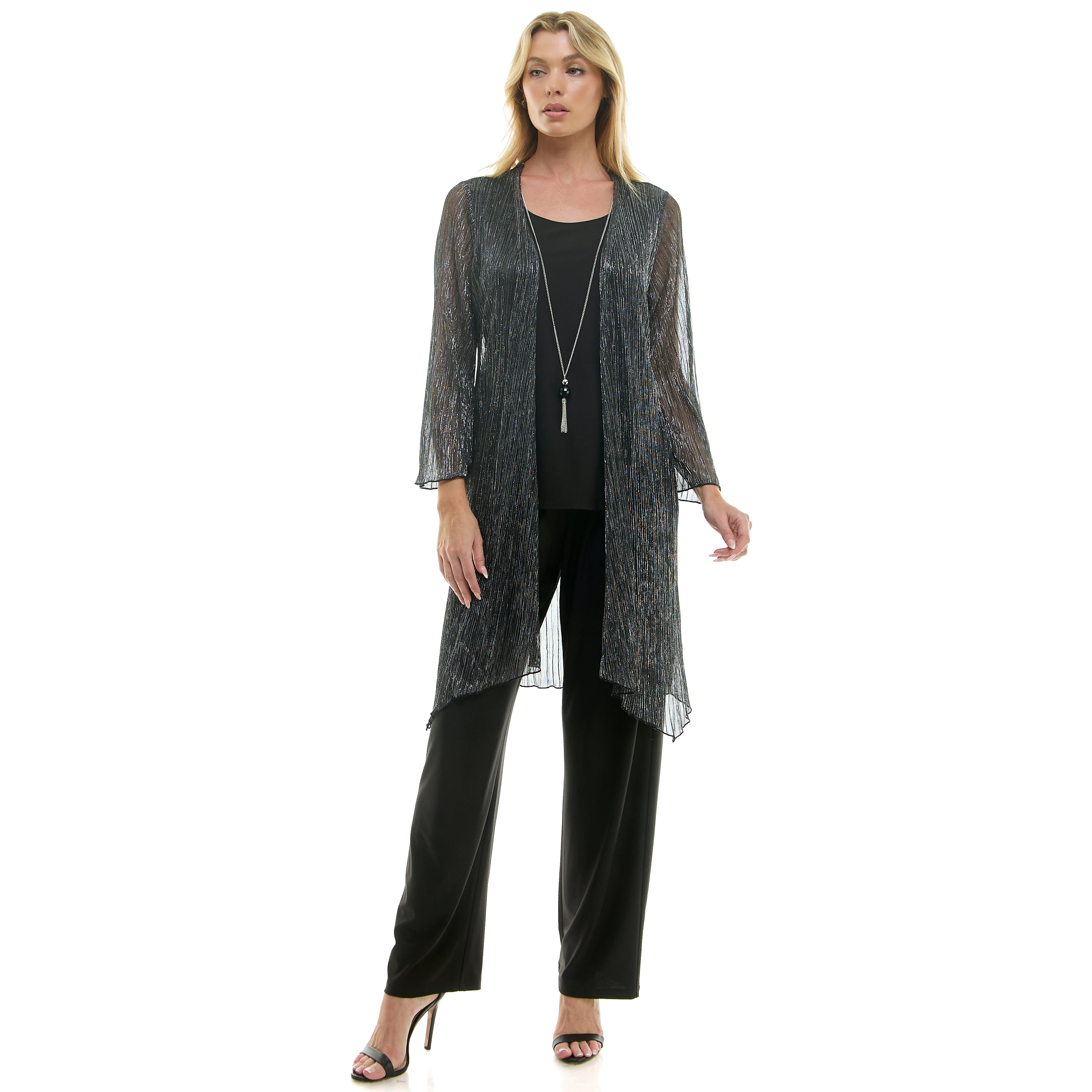 2Fer Pant Set w/ Detachable Necklace- Black/Silver