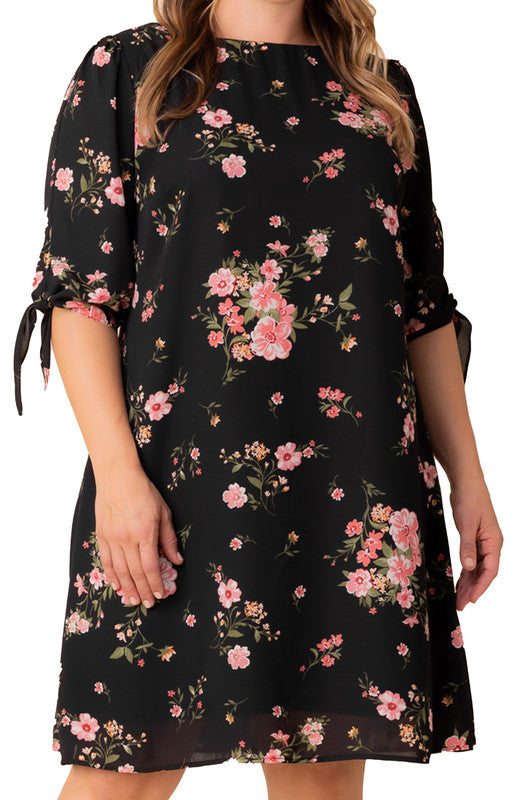Black Floral Manhattan A-Line Shift Dress - Plus