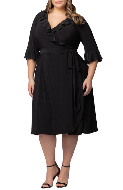 Black Noir Barcelona Midi Wrap Dress - Plus