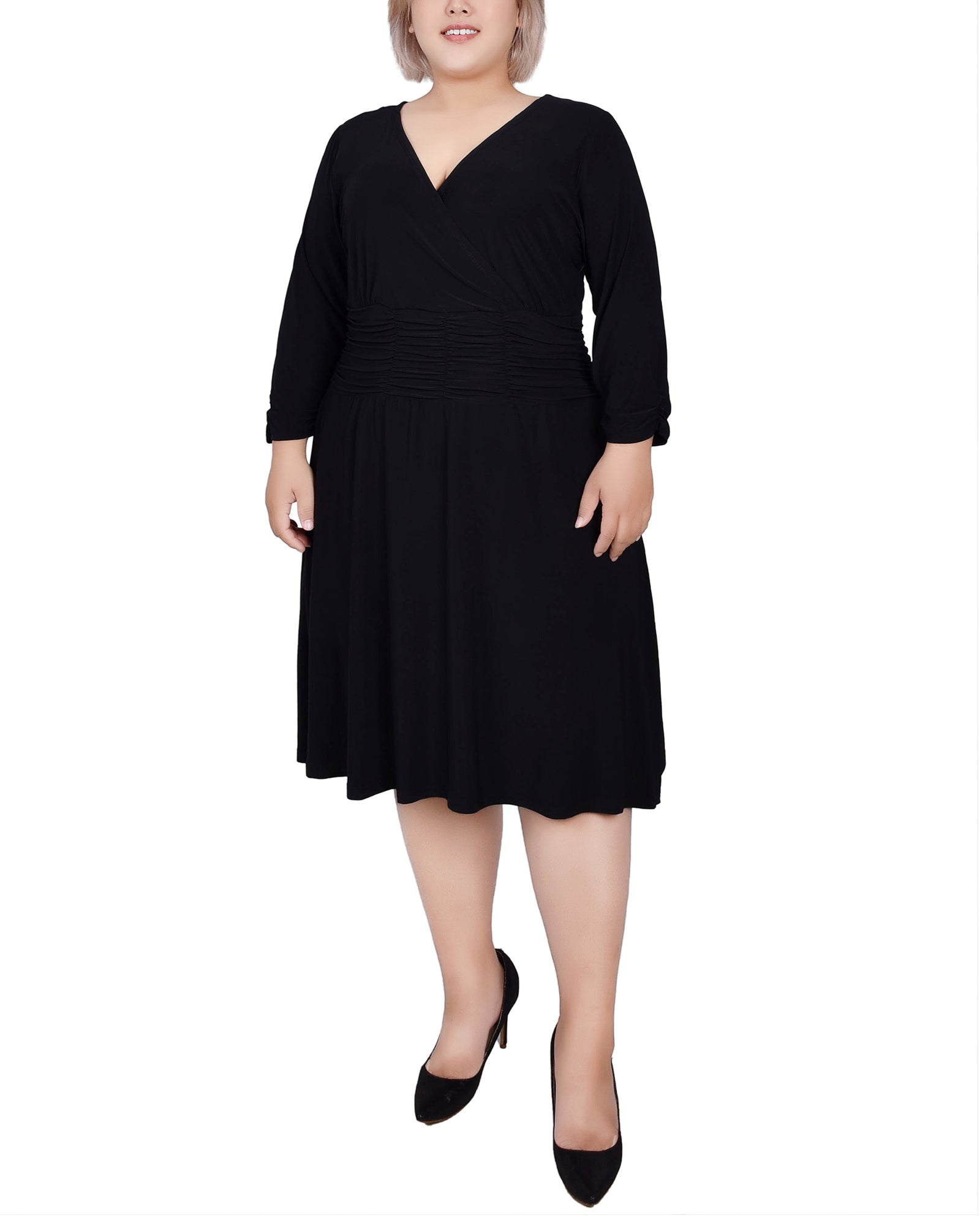 Black Ruched A-Line Dress - Plus