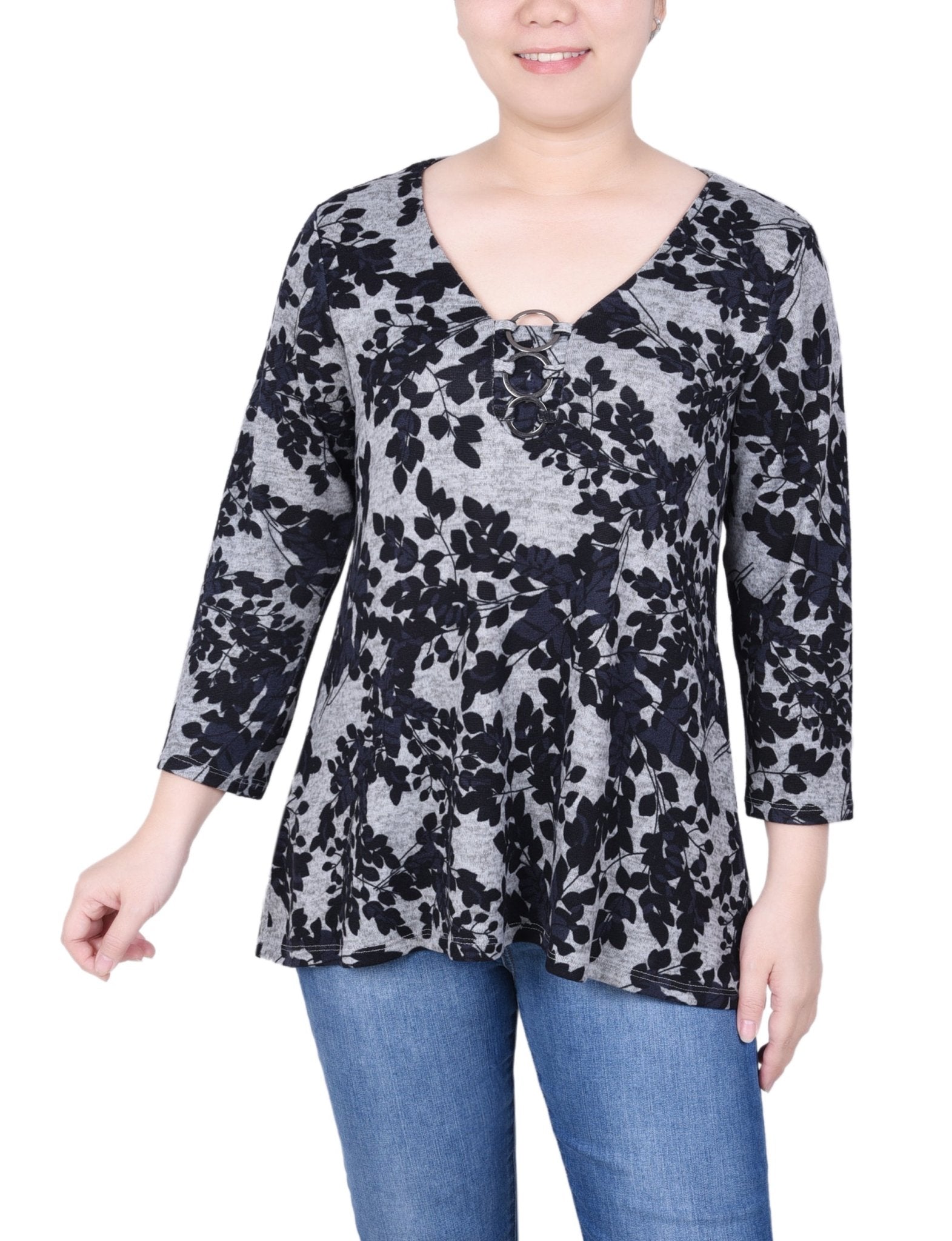 3/4 Length Sleeve 3-Ring Top - Petite