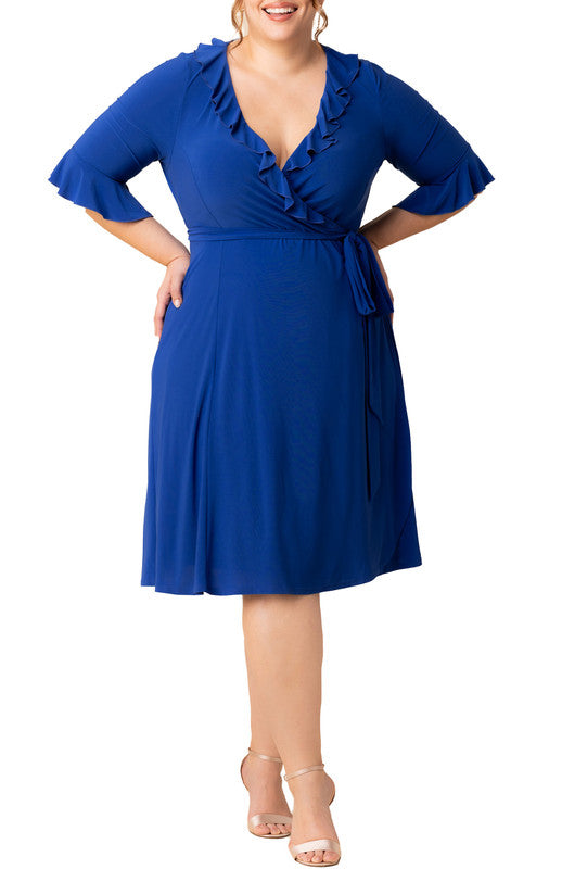 Cobalt Blue Barcelona Midi Wrap Dress - Plus