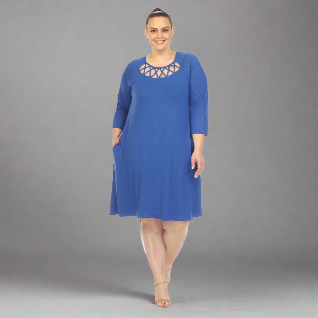 Criss Cross Neckline Swing Midi Dress - Plus