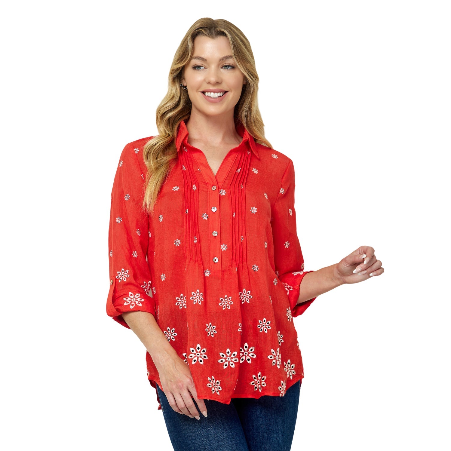 Cuff Long Sleeve Button Front Top With Collar