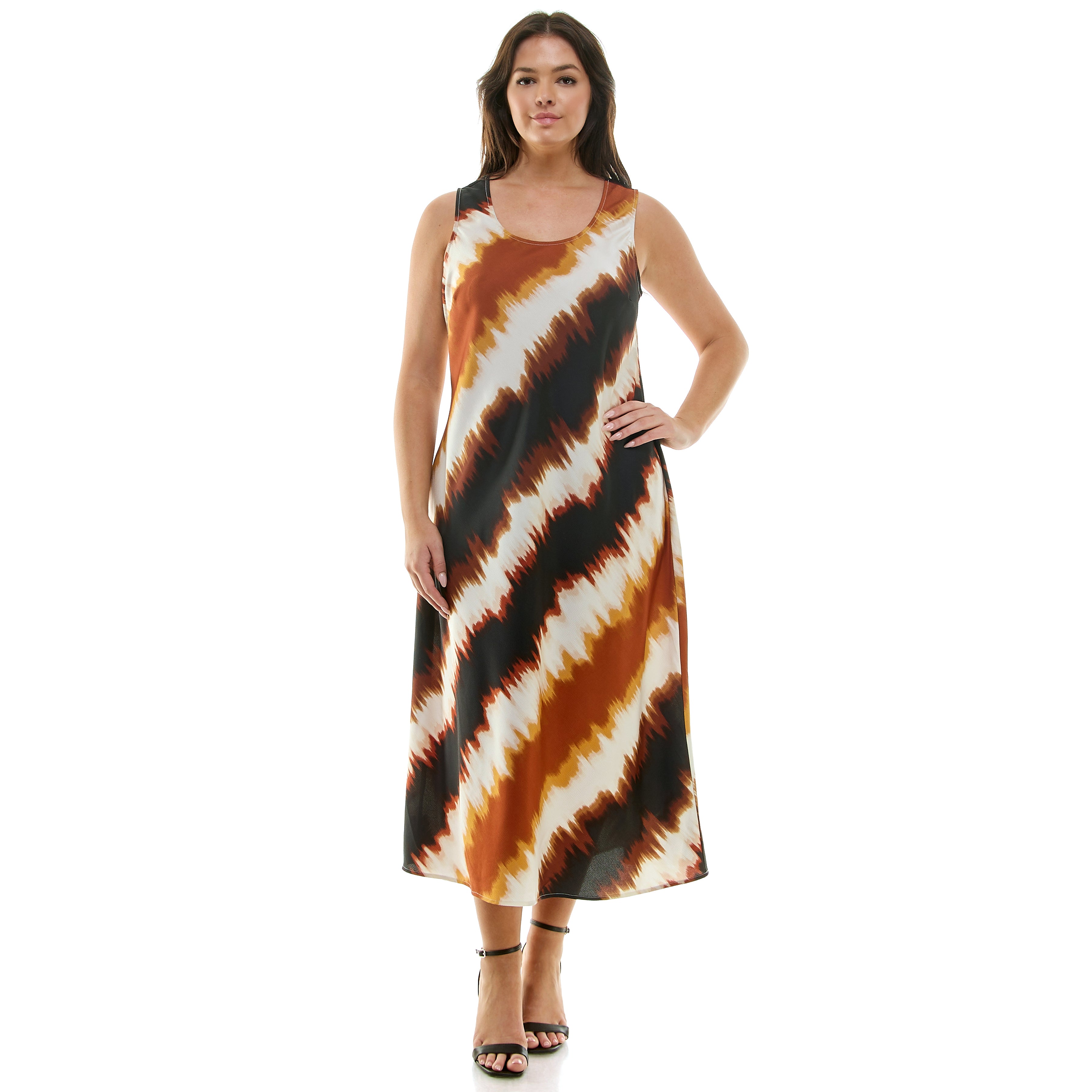 Diagonal Print Sleeveless Midi Dress - Plus