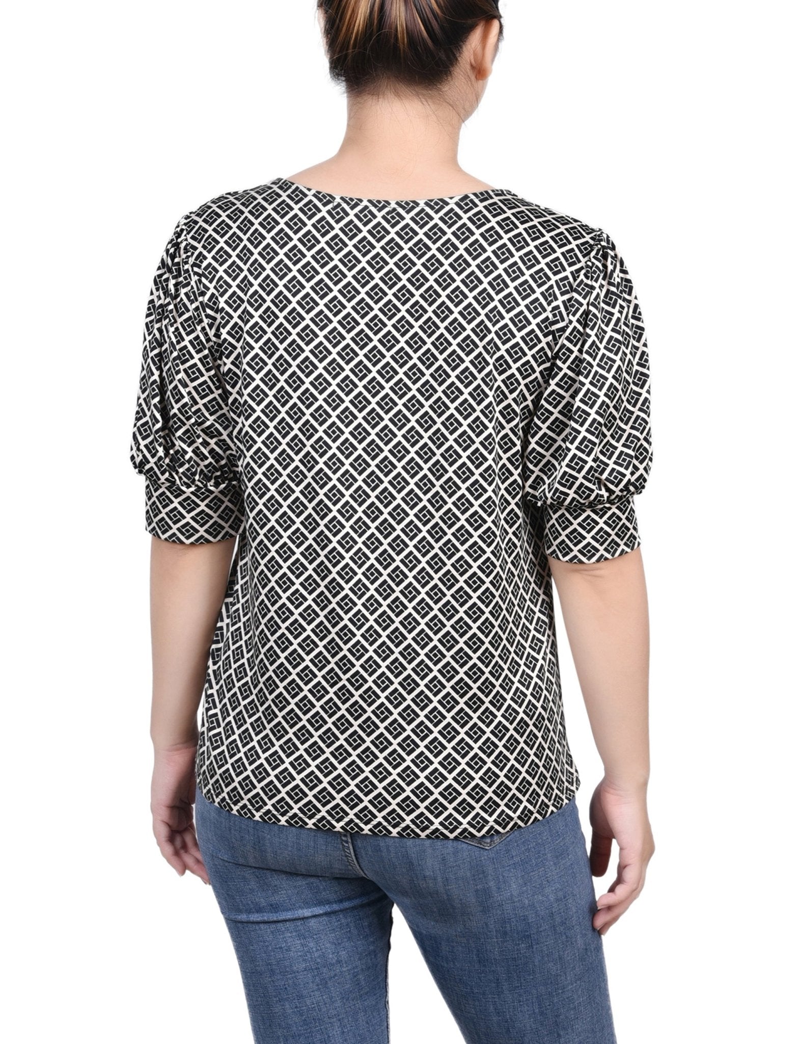 Doeskin Black Allie Short Sleeve Balloon Sleeve Top - Petite