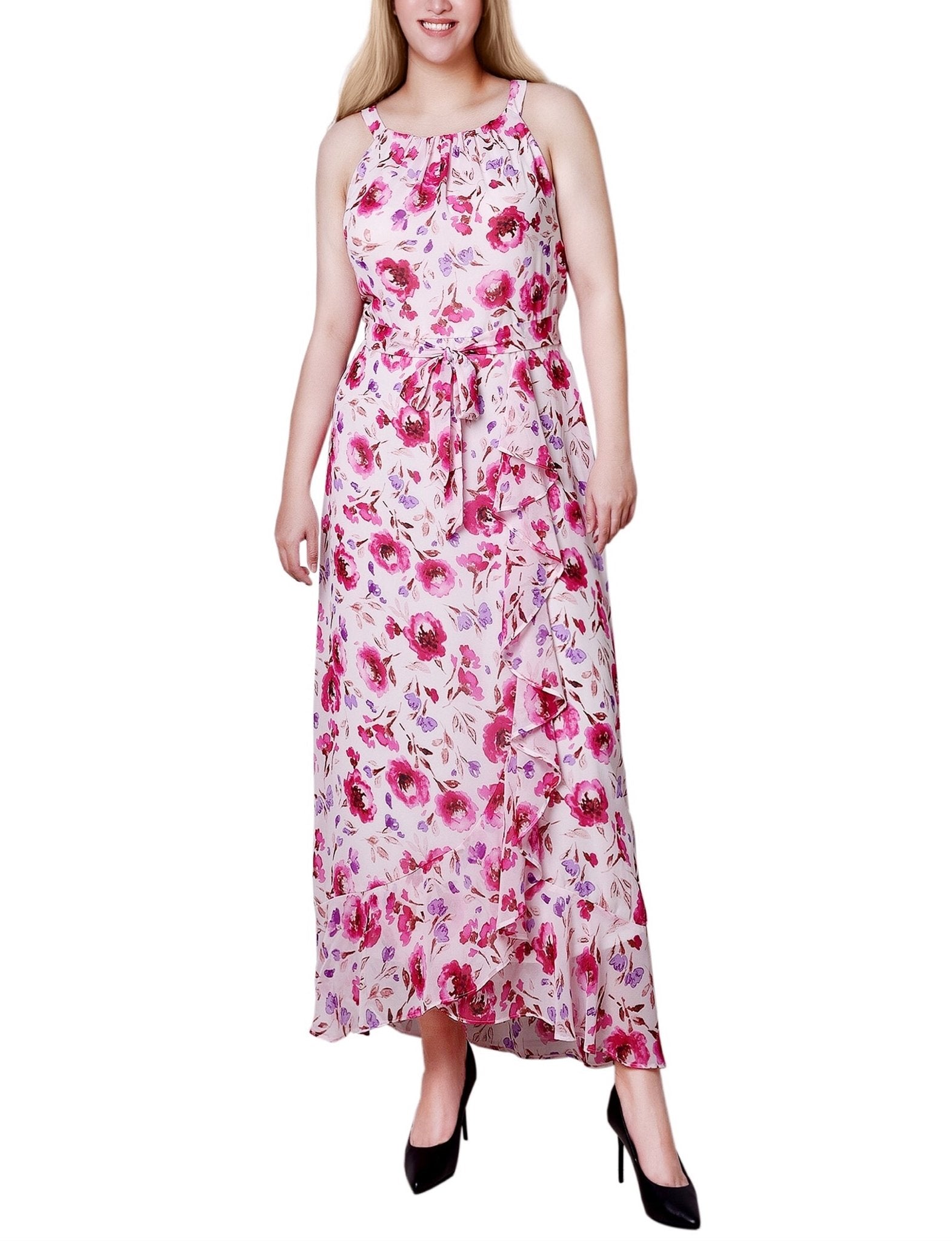 Dusty Pink Halter Front Chiffon Maxi Dress - Petite