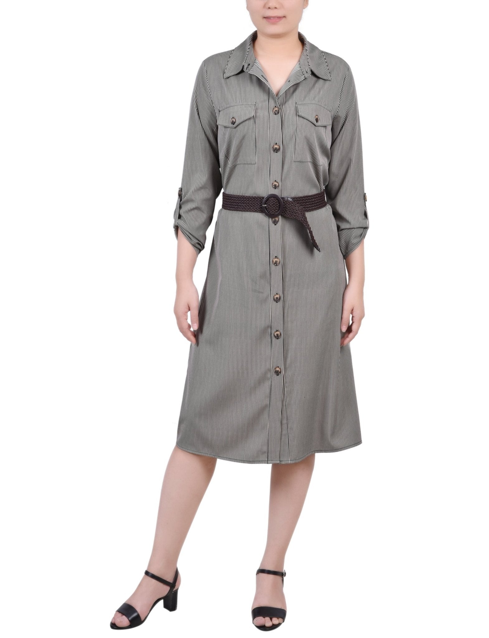 Dynamic Torterella 3/4 Roll Tab Sleeve Shirtdress - Petite