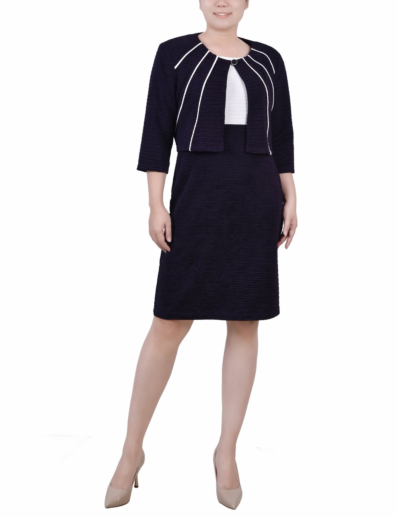 Eggplant 2 Piece Colorblocked Dress Set - Petite
