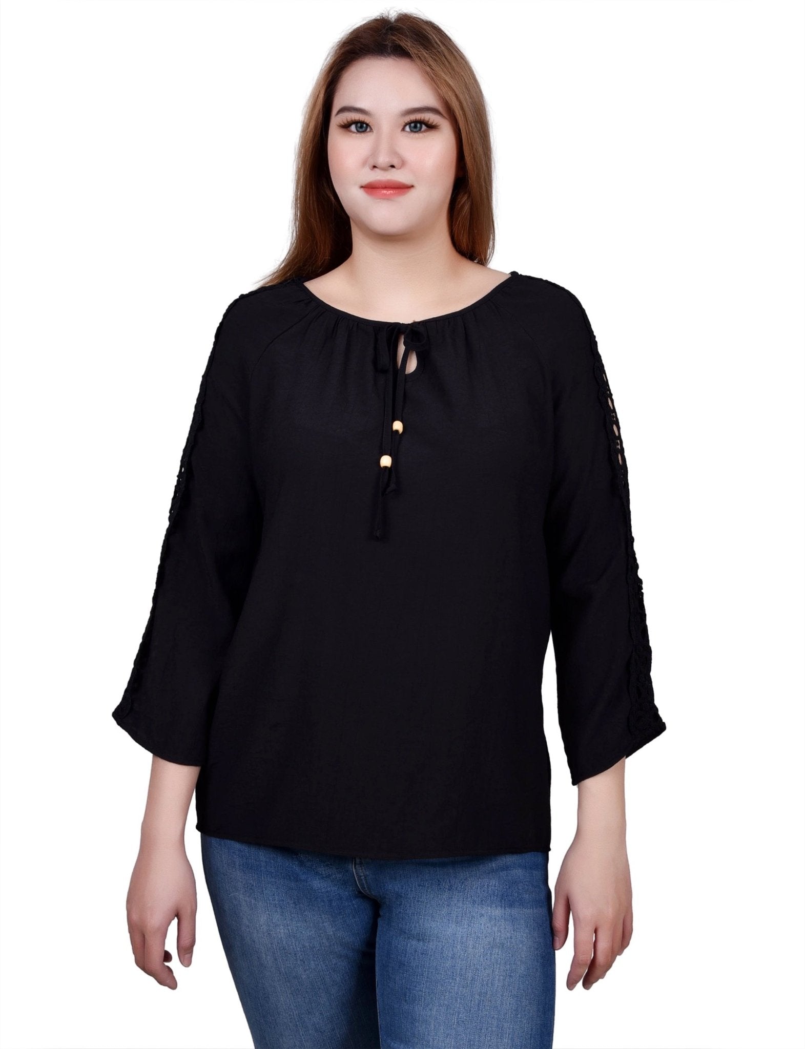 3/4 Length Sleeve Crochet Detail Blouse