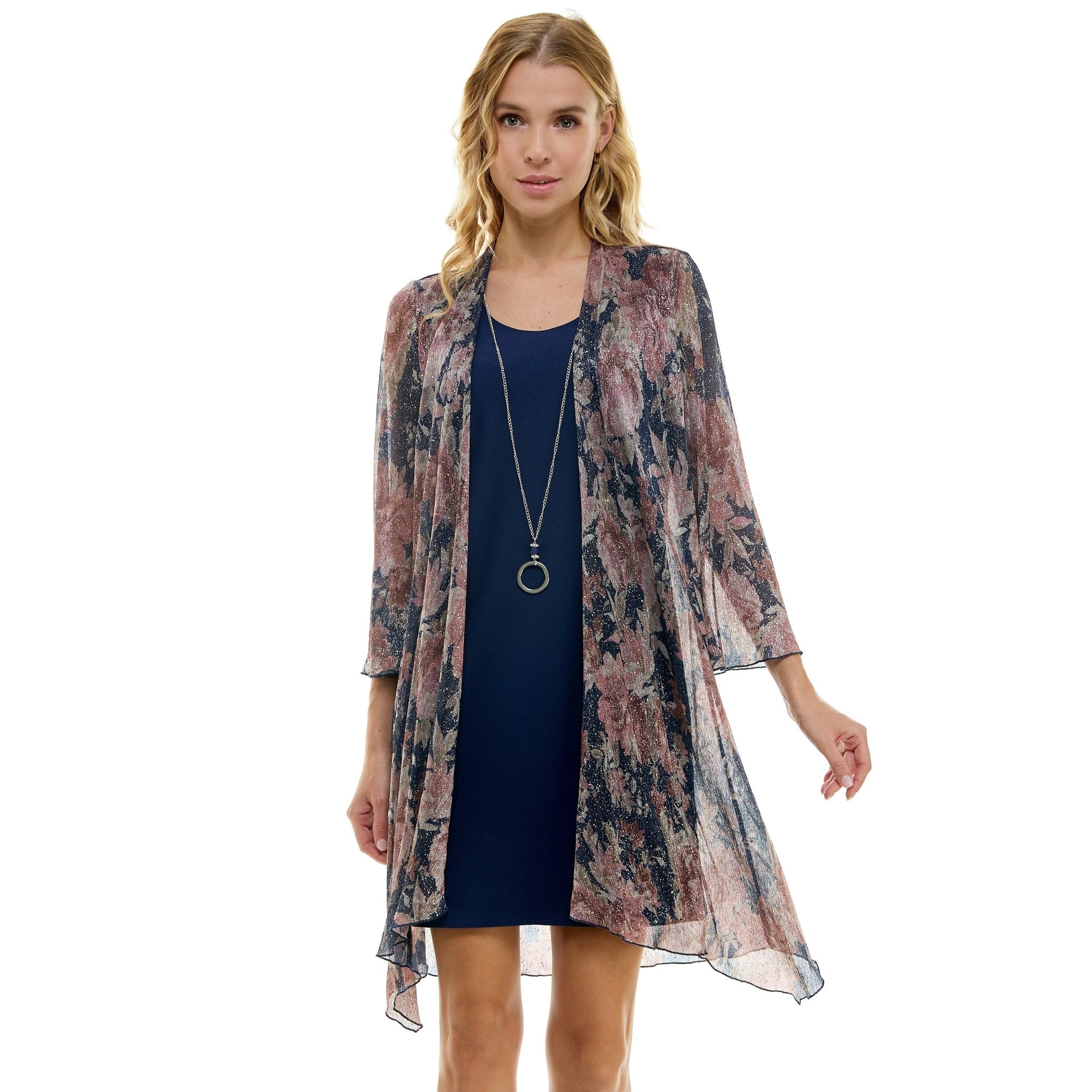 Floral Mini Dress with Detachable Necklace, Navy