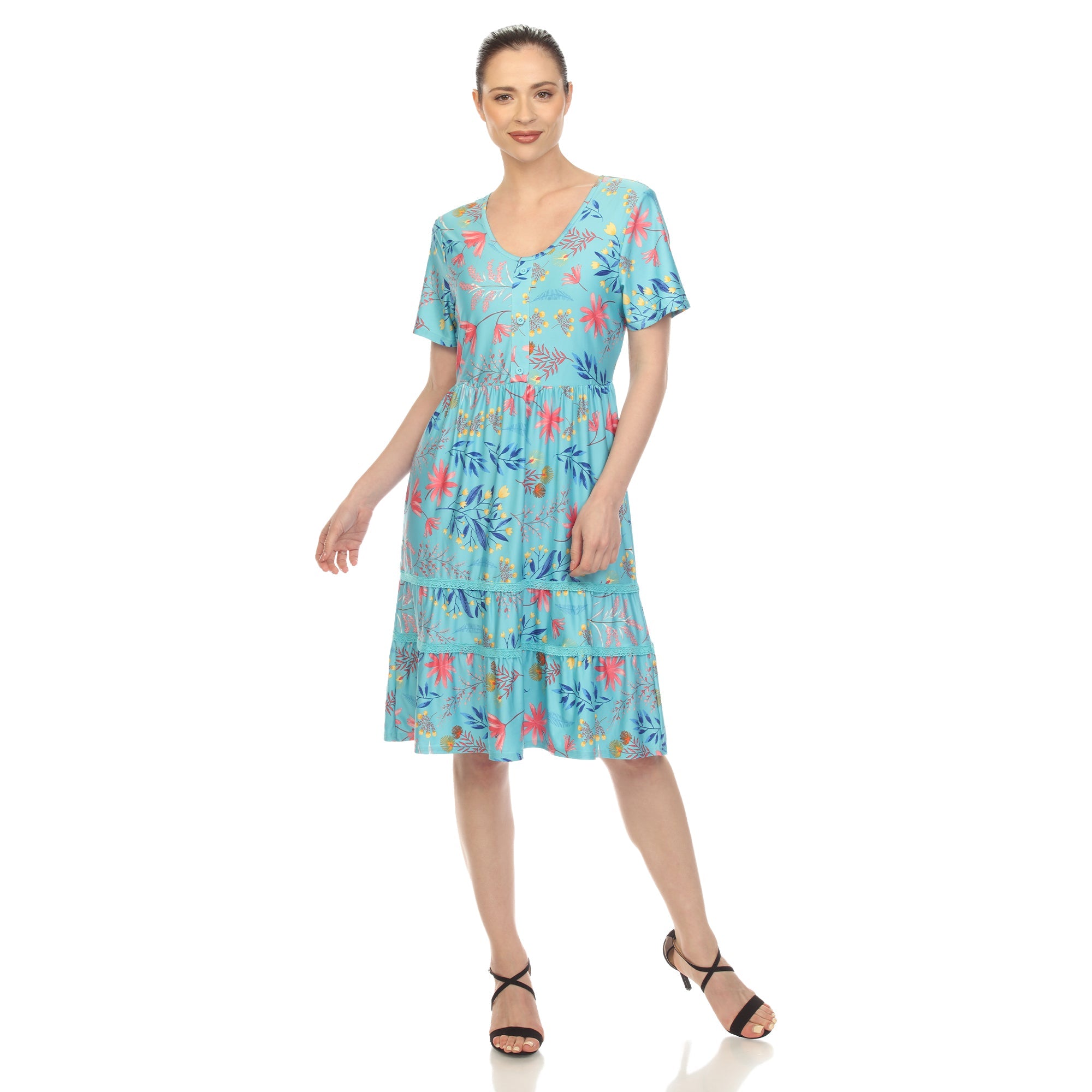 Floral Short Sleeve Knee Length Dress