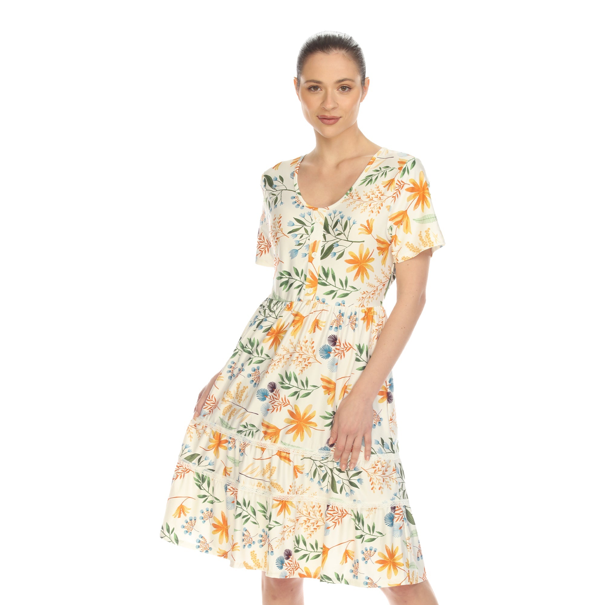 Floral Short Sleeve Knee Length Dress
