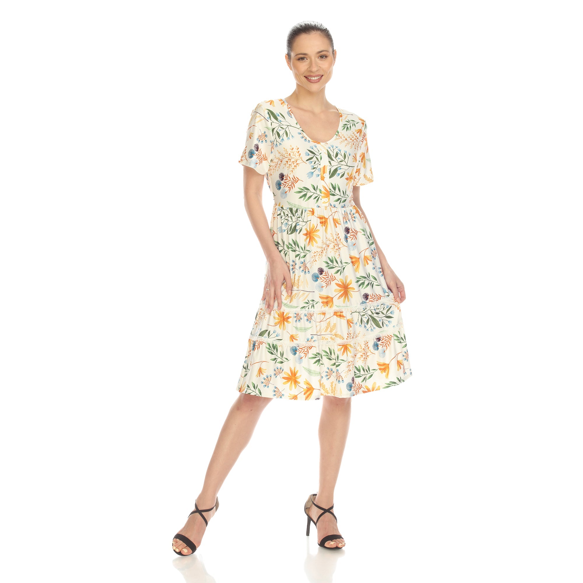 Floral Short Sleeve Knee Length Dress