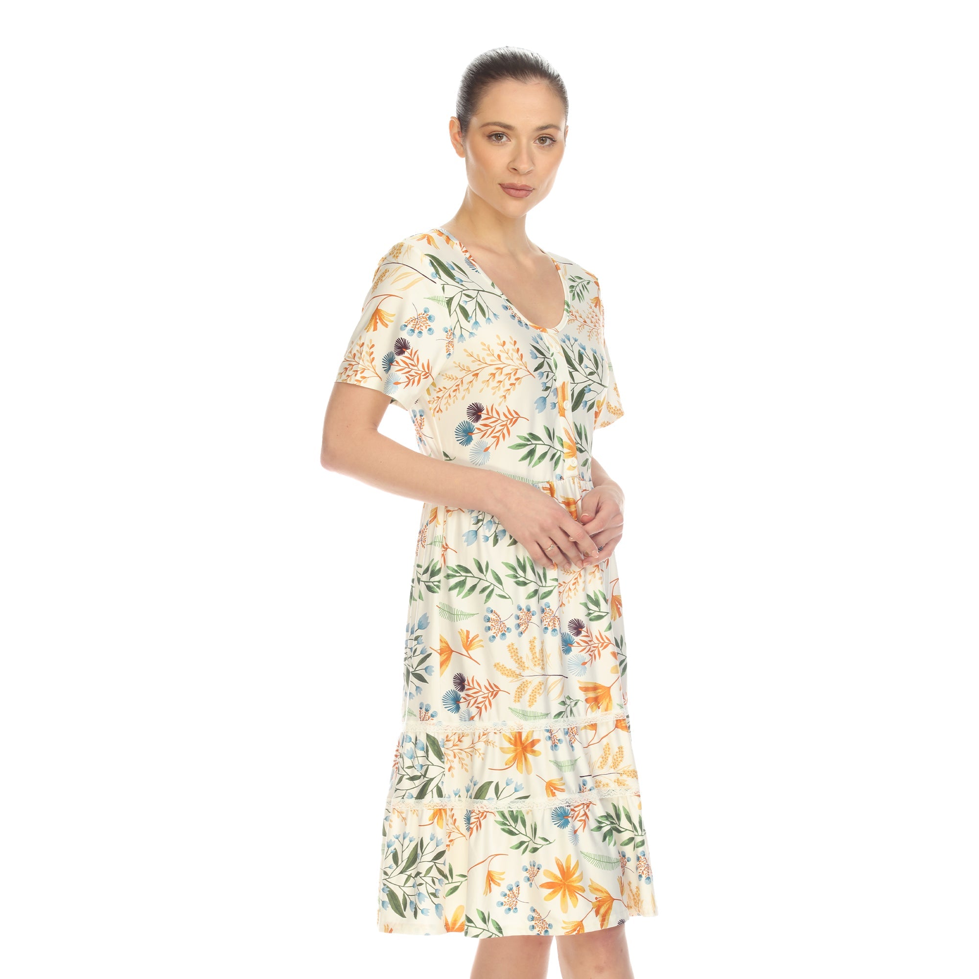 Floral Short Sleeve Knee Length Dress