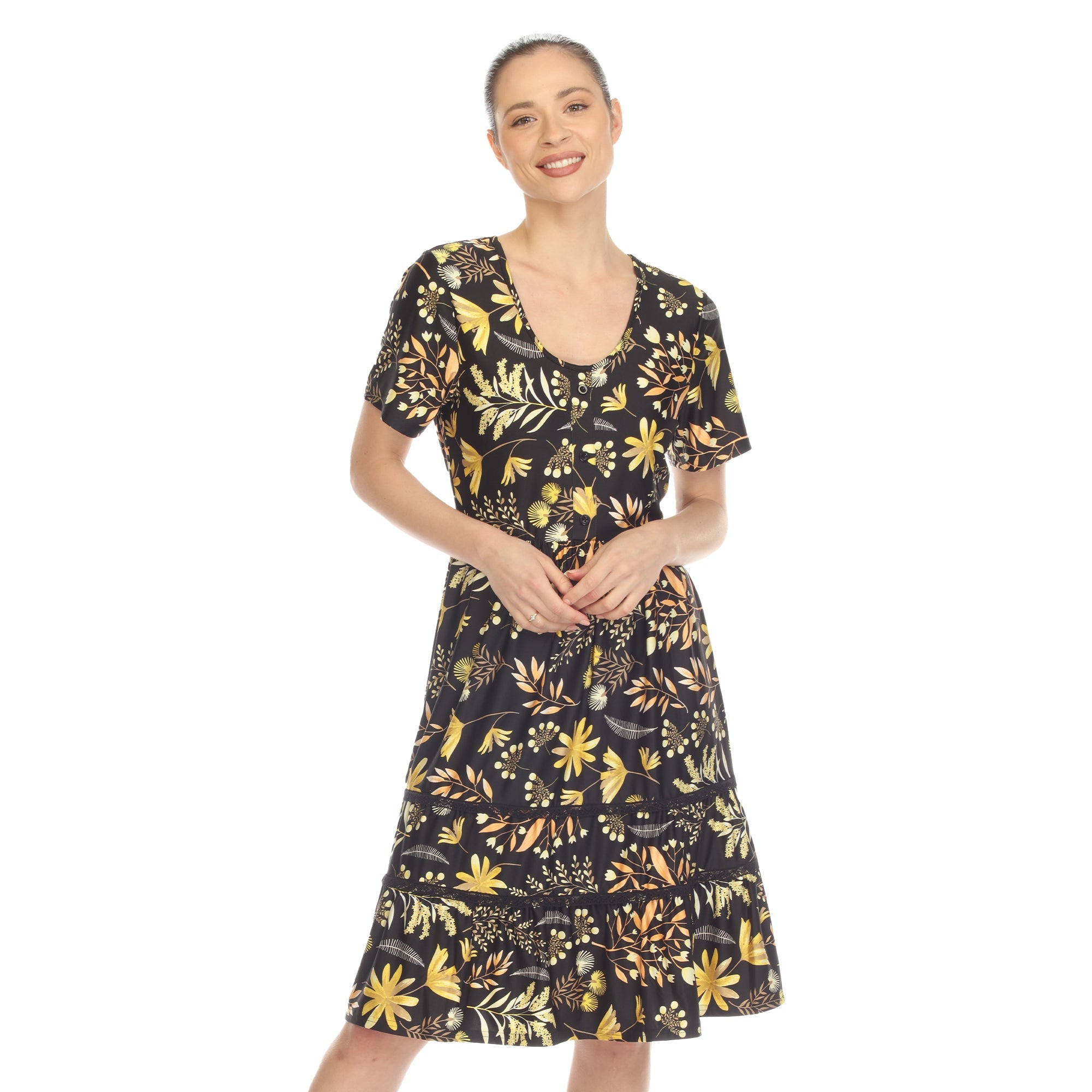 Floral Short Sleeve Knee Length Dress