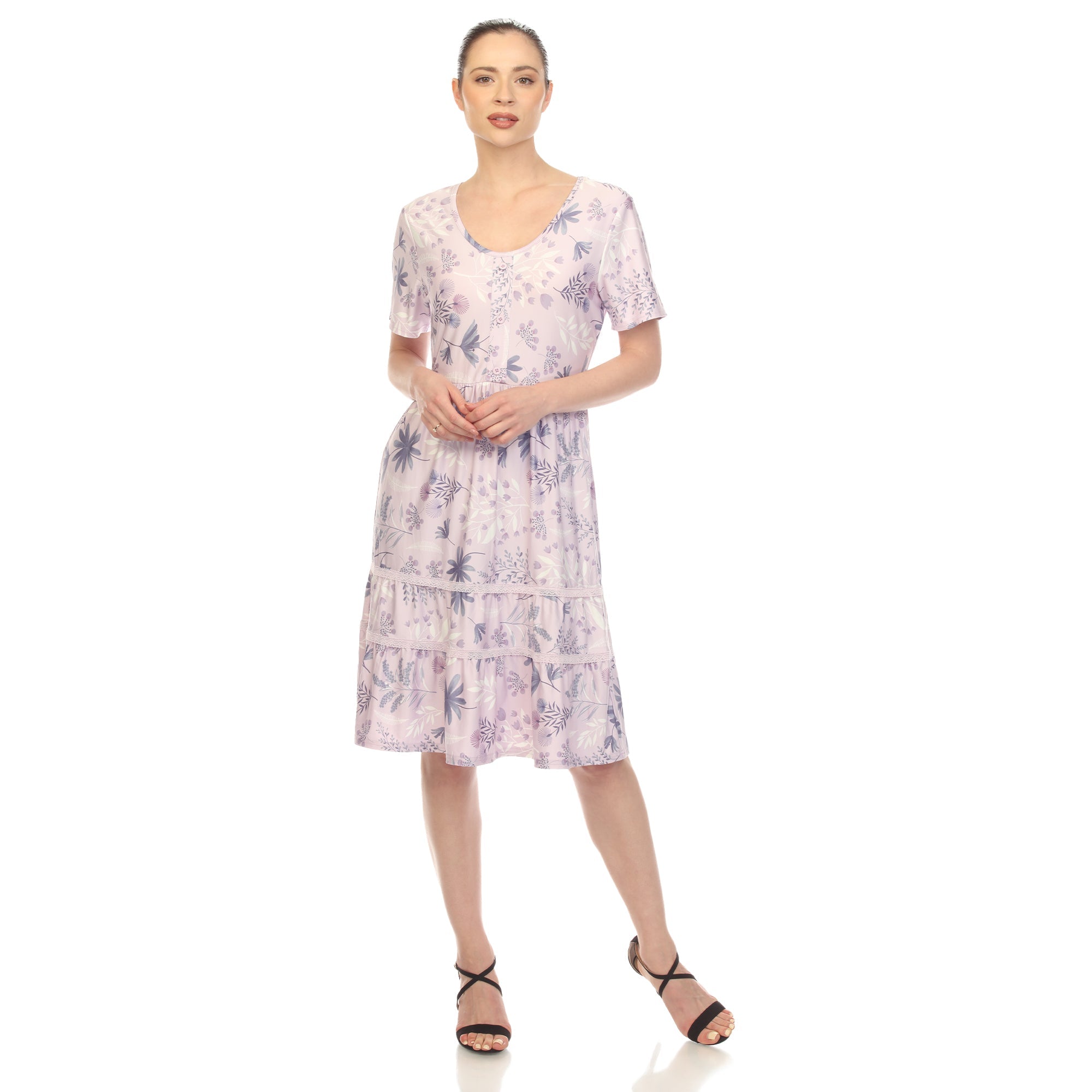 Floral Short Sleeve Knee Length Dress
