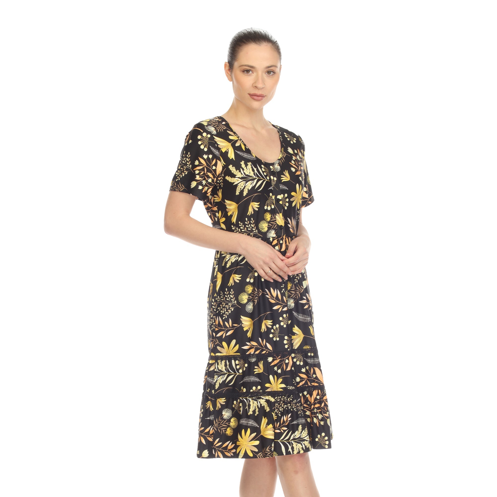 Floral Short Sleeve Knee Length Dress