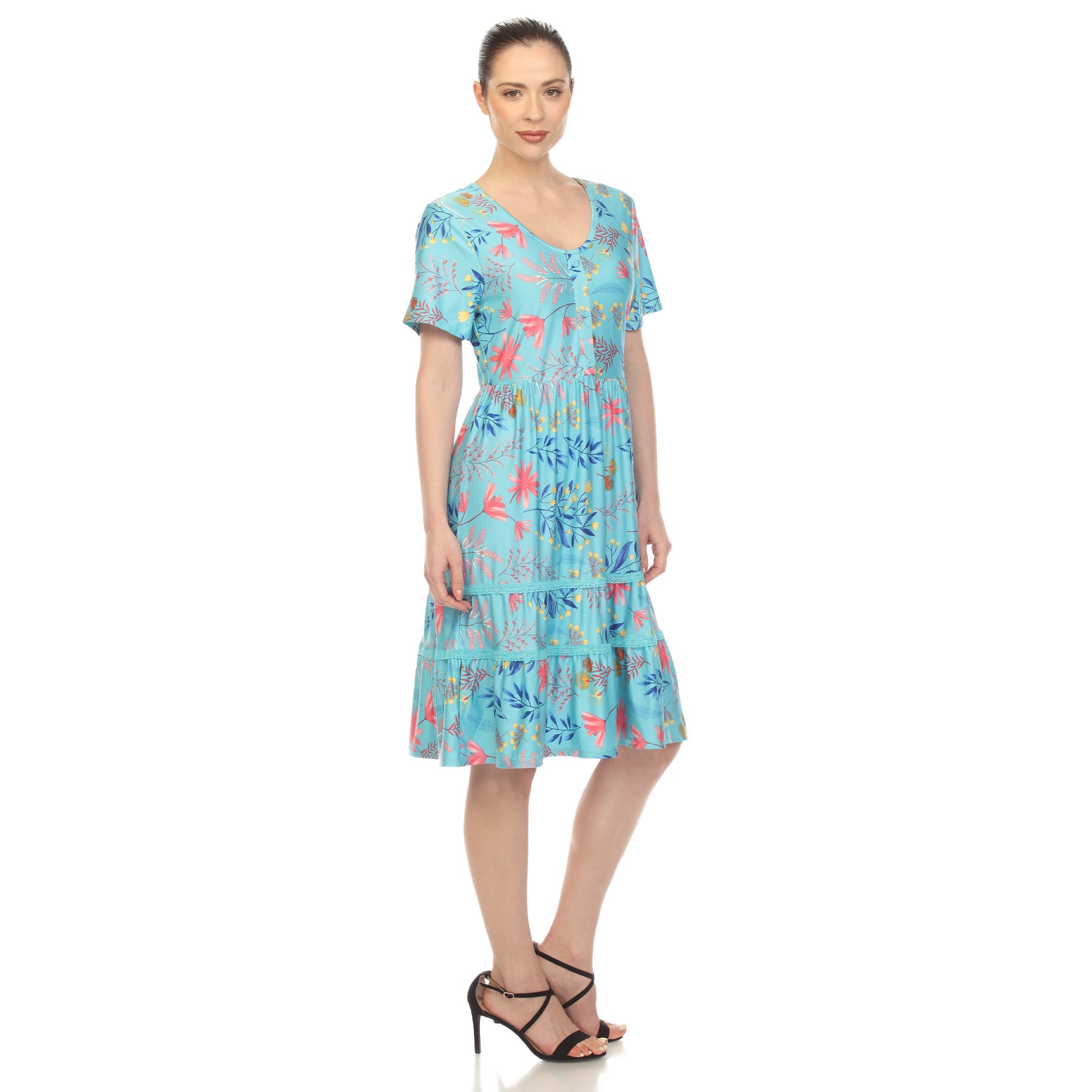 Floral Short Sleeve Knee Length Dress