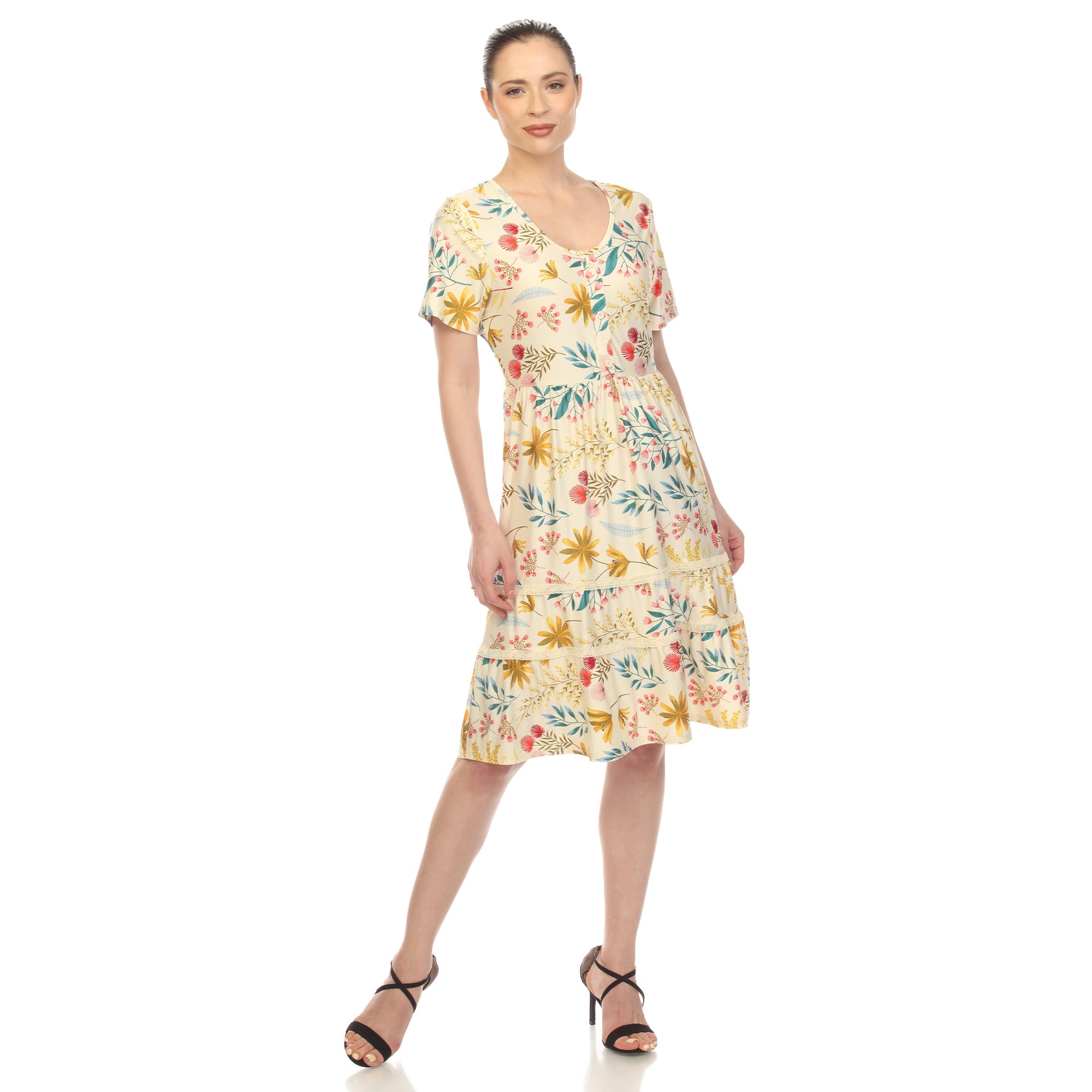 Floral Short Sleeve Knee Length Dress