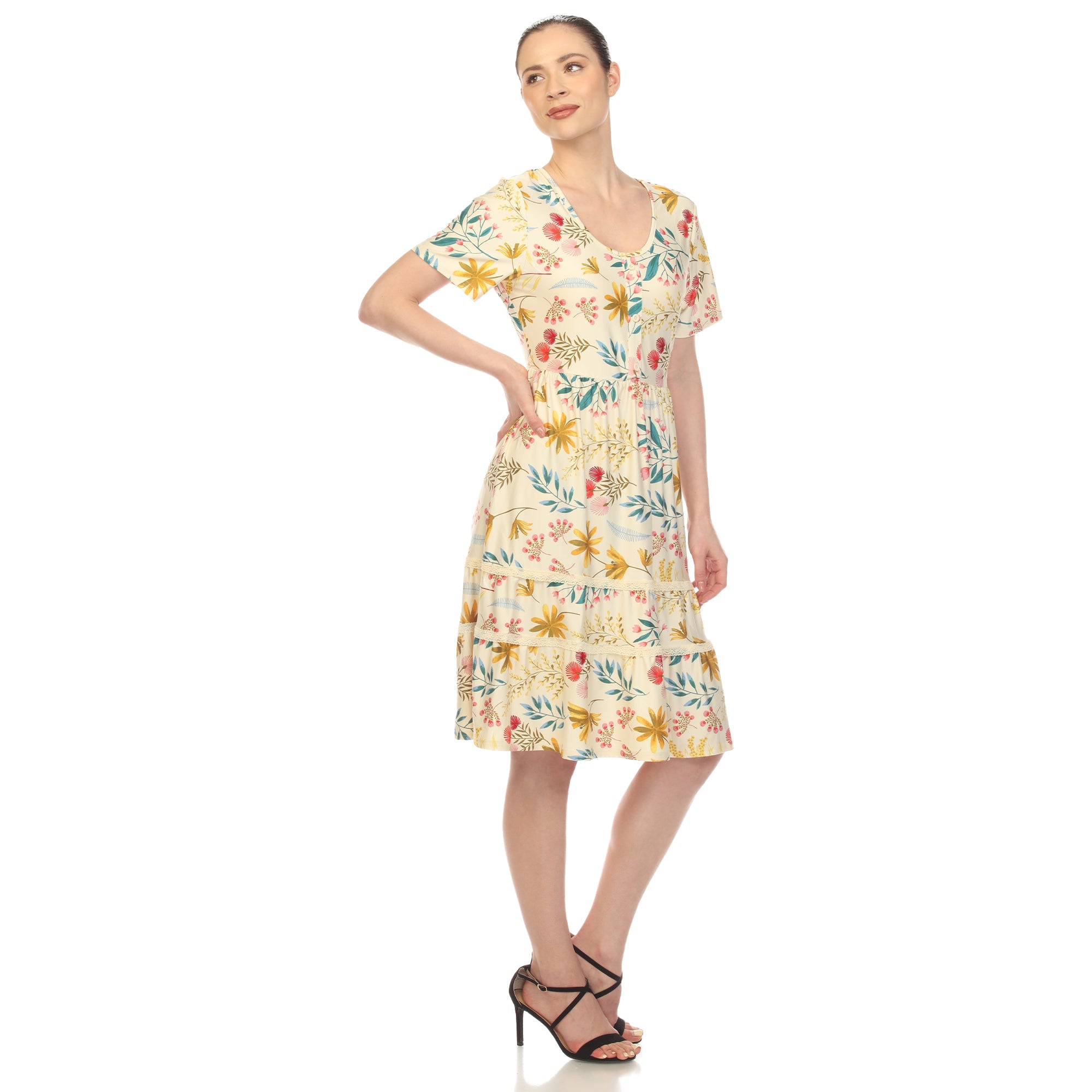 Floral Short Sleeve Knee Length Dress