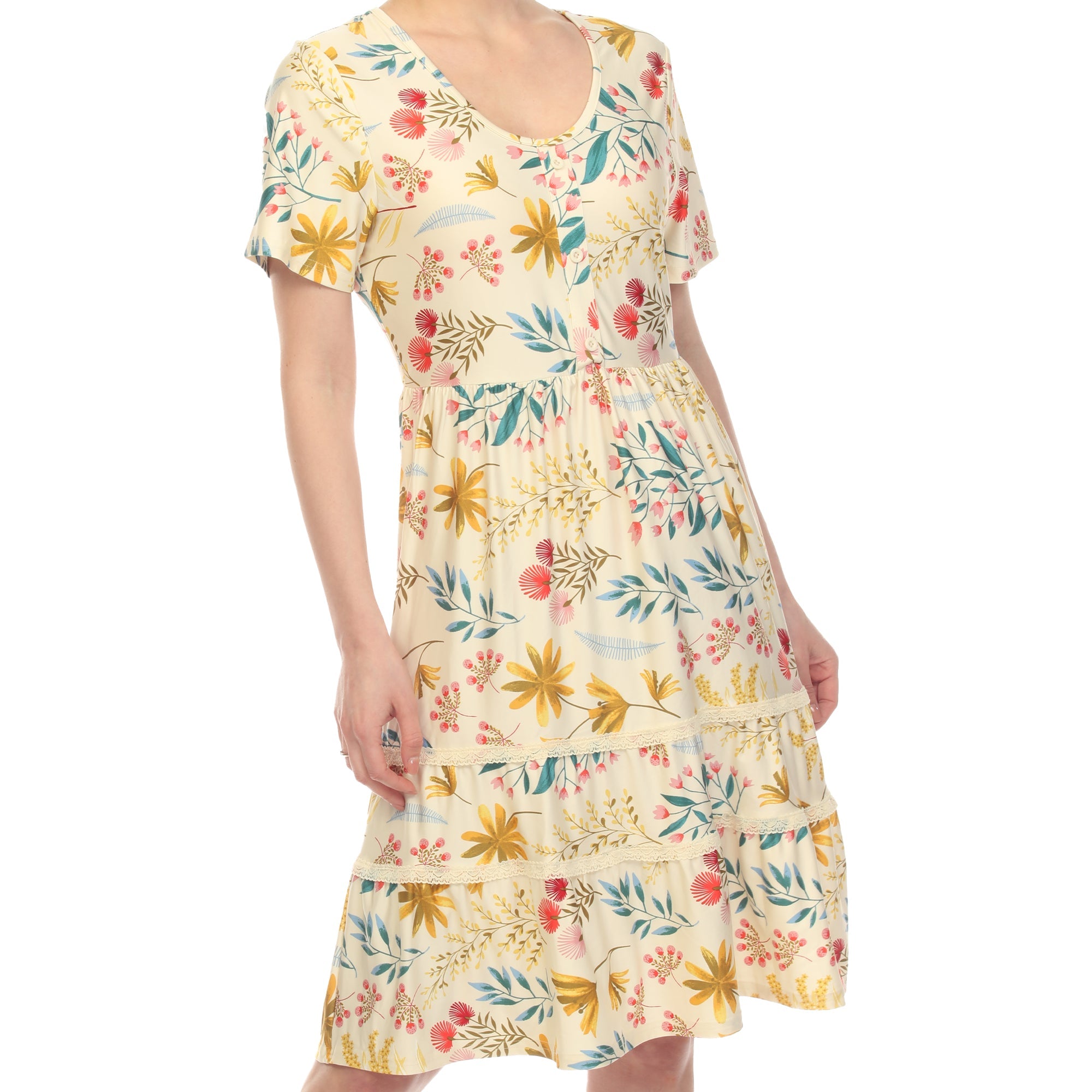 Floral Short Sleeve Knee Length Dress