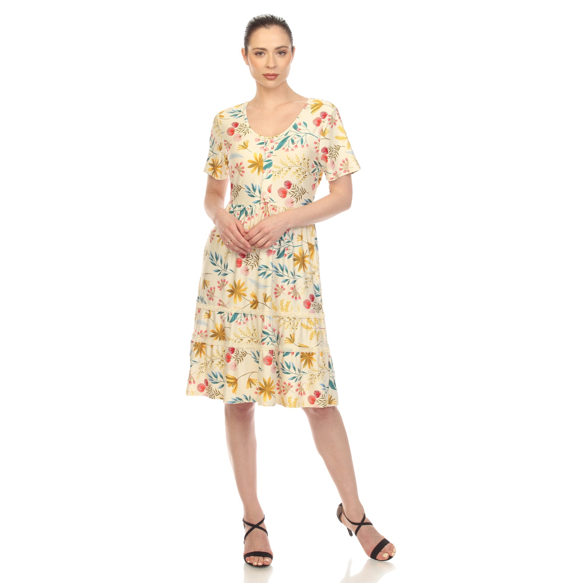 Floral Short Sleeve Knee Length Dress