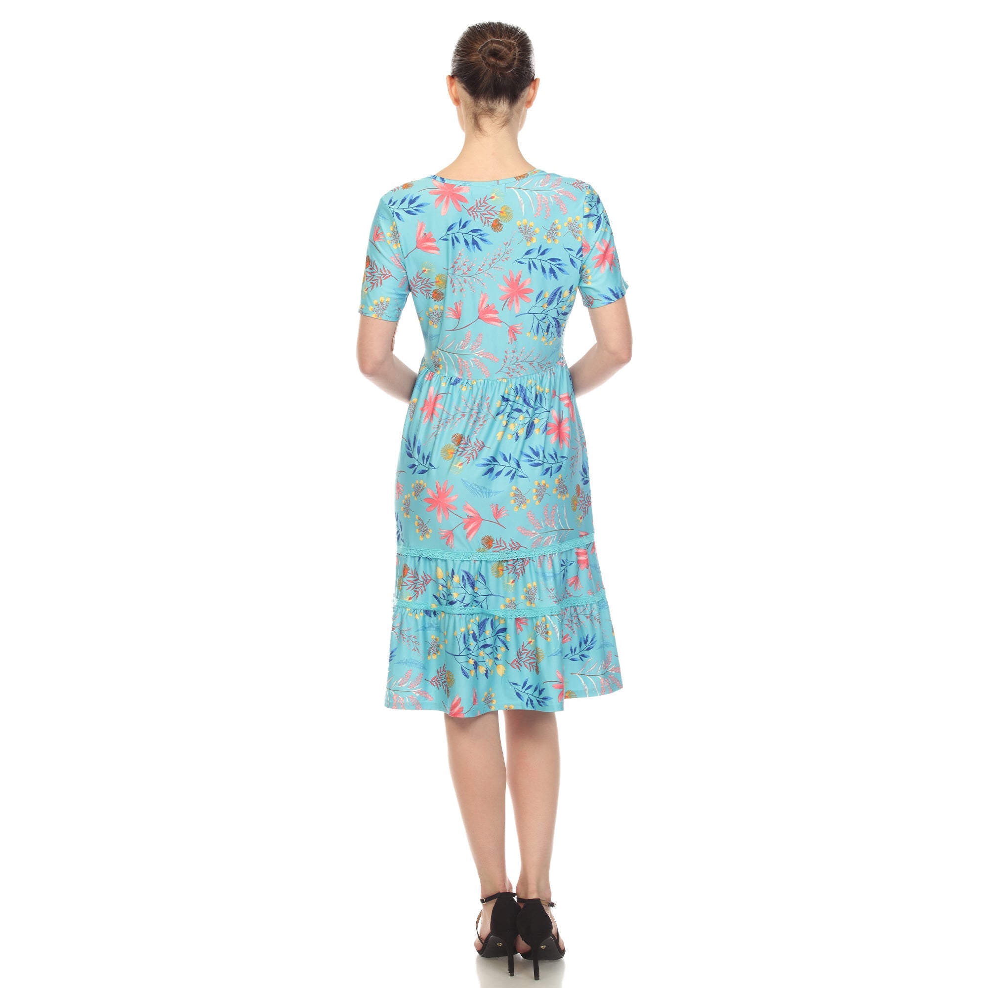Floral Short Sleeve Knee Length Dress