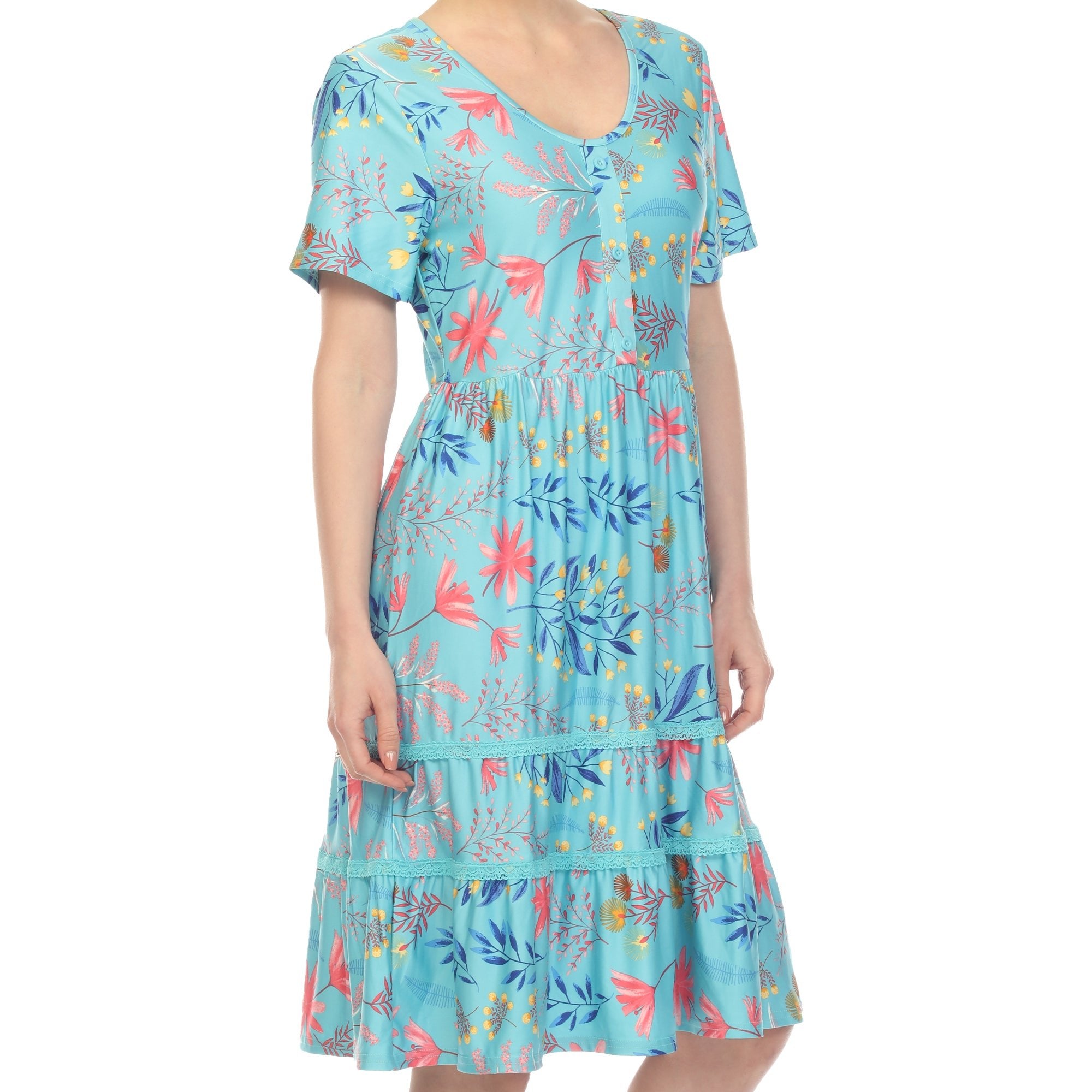 Floral Short Sleeve Knee Length Dress