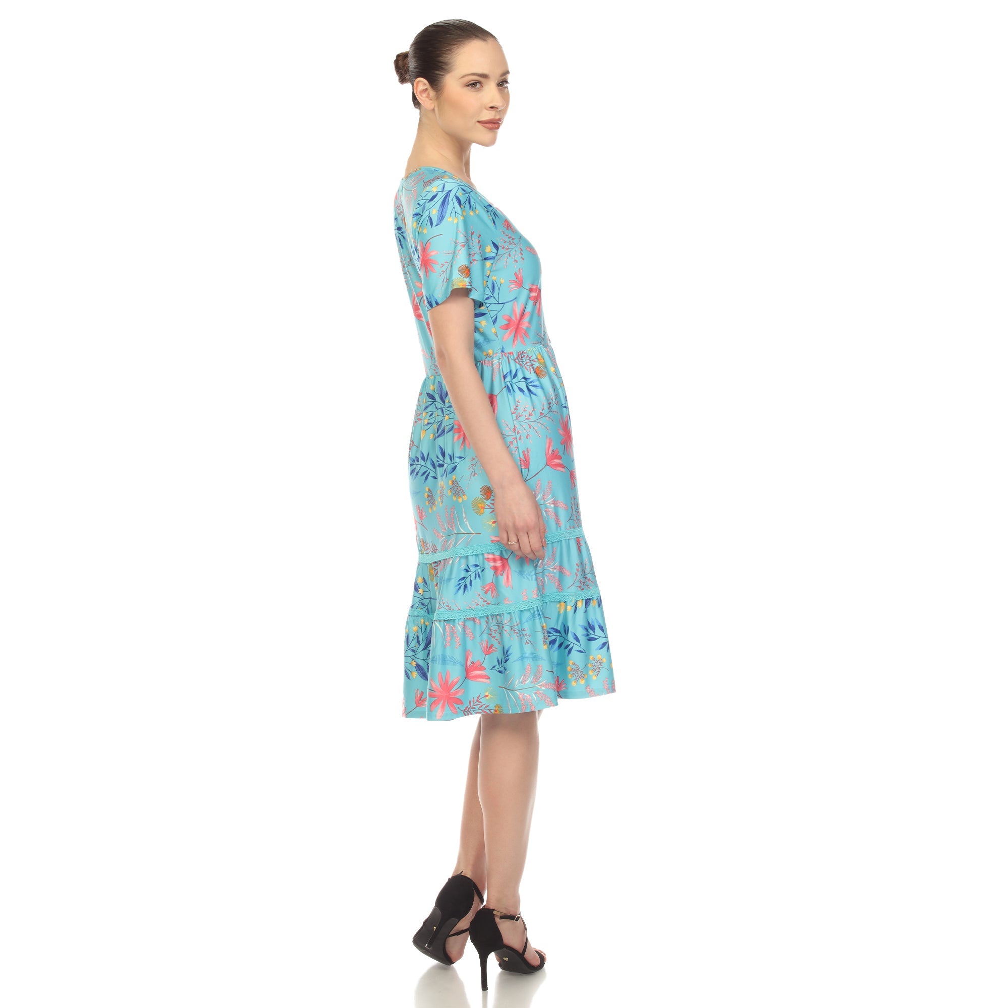 Floral Short Sleeve Knee Length Dress