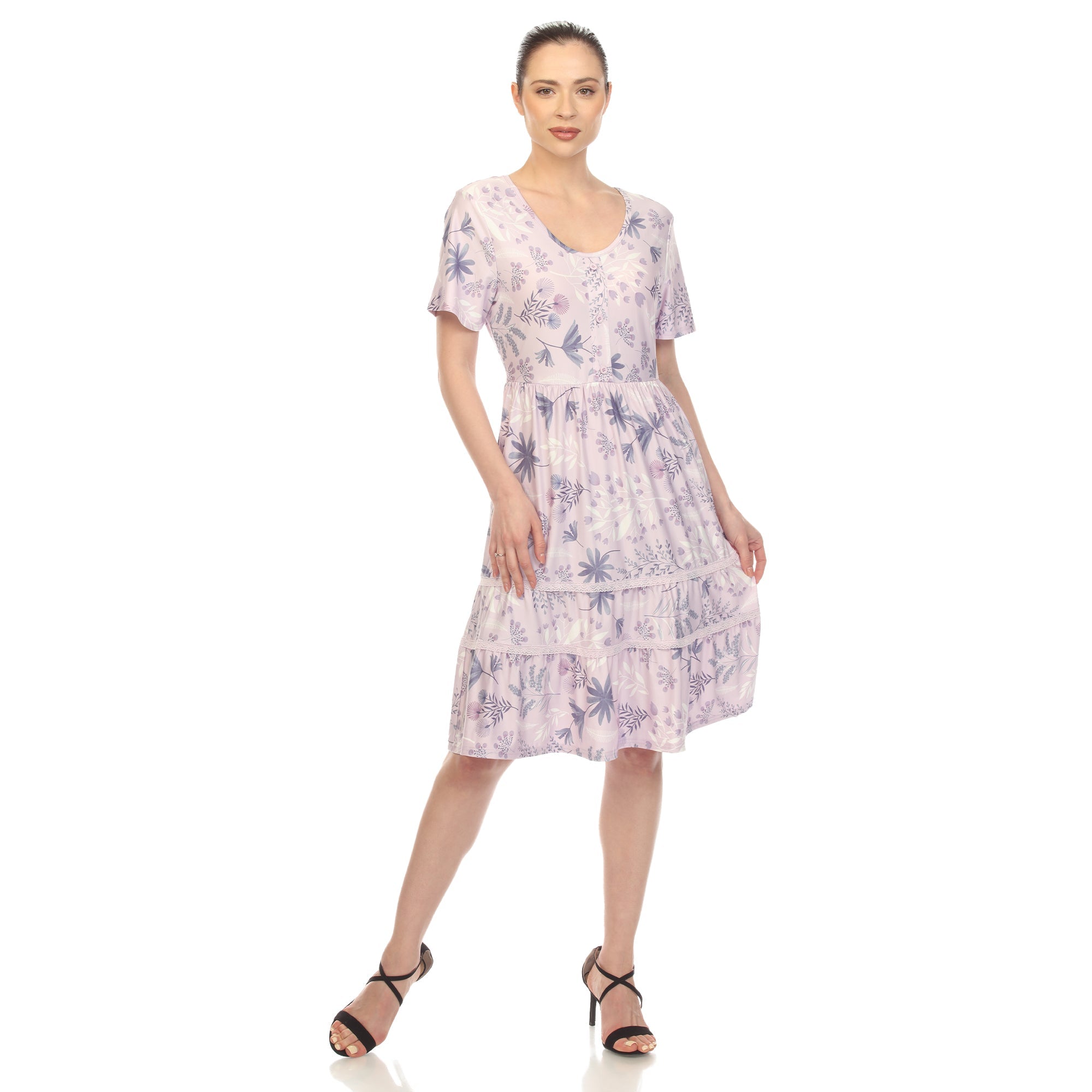 Floral Short Sleeve Knee Length Dress