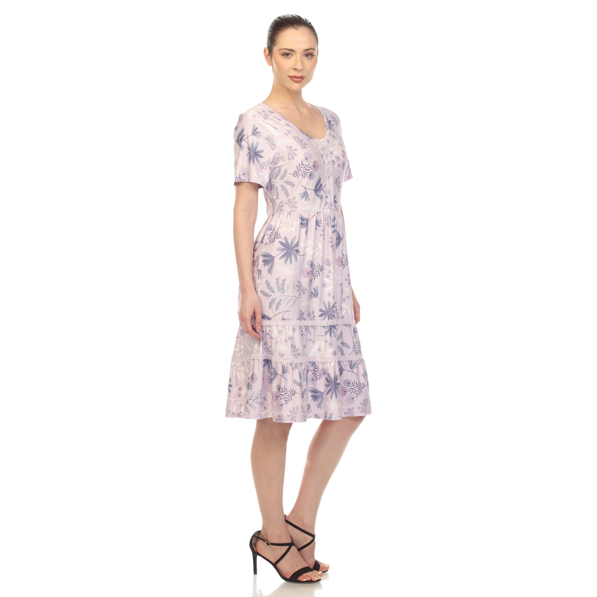 Floral Short Sleeve Knee Length Dress