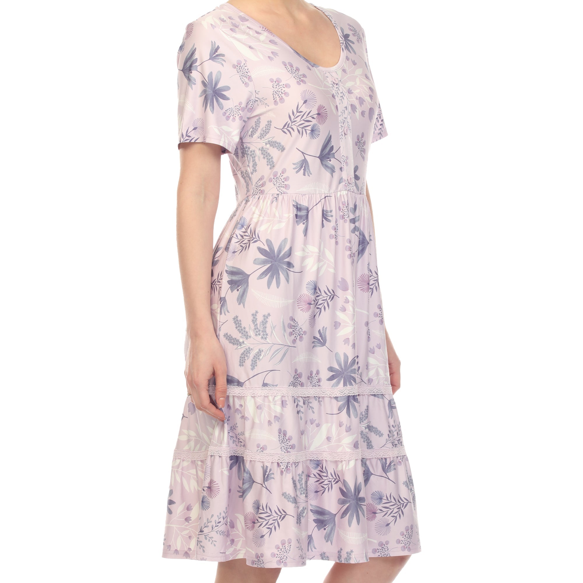 Floral Short Sleeve Knee Length Dress