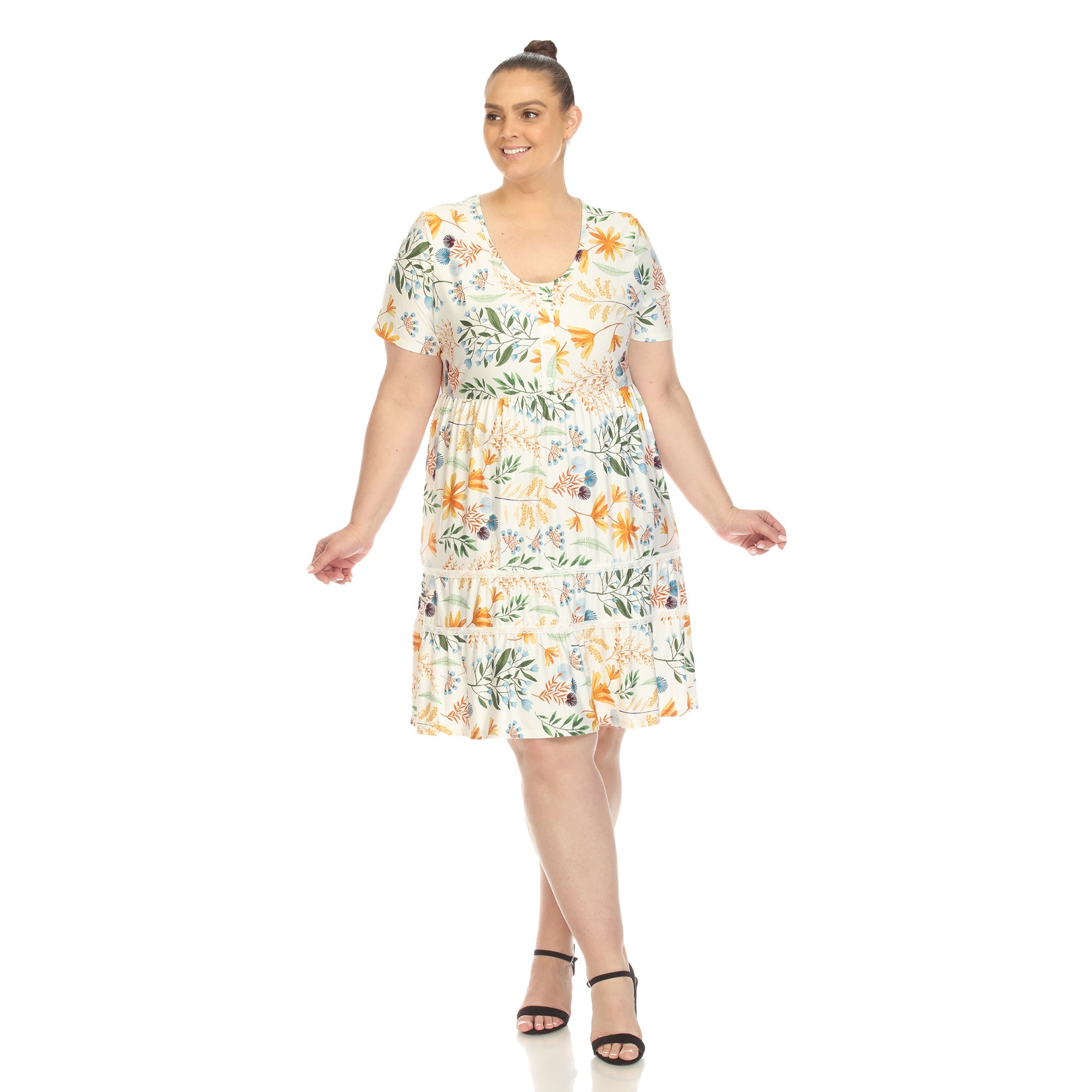 Floral Short Sleeve Knee Length Dress - Plus