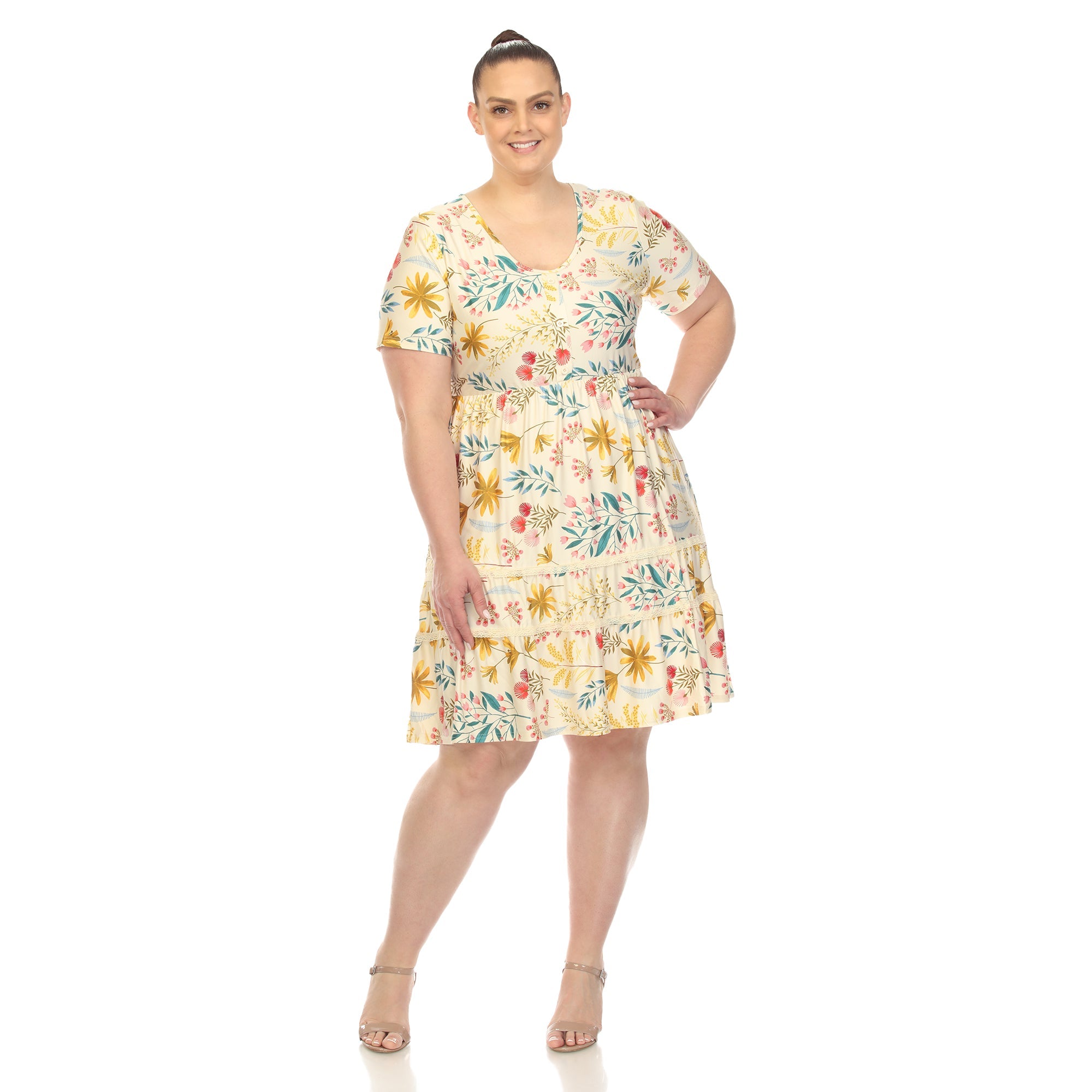Floral Short Sleeve Knee Length Dress - Plus