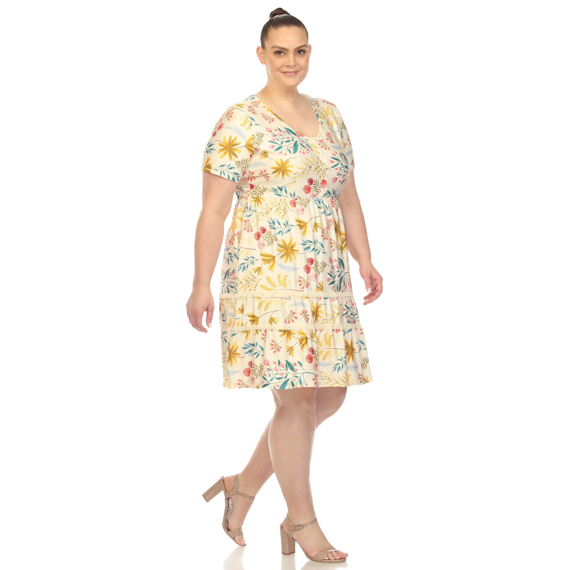 Floral Short Sleeve Knee Length Dress - Plus