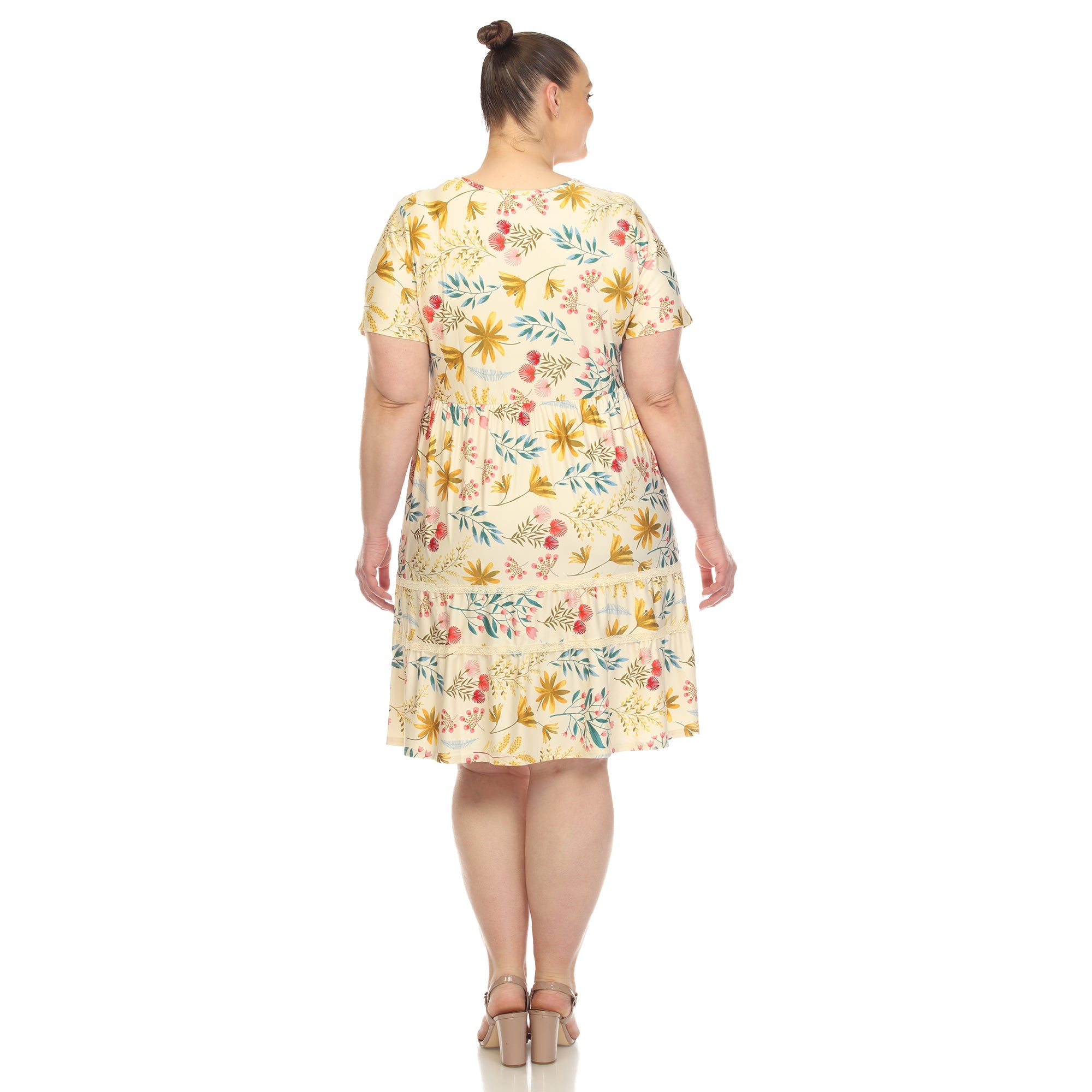 Floral Short Sleeve Knee Length Dress - Plus