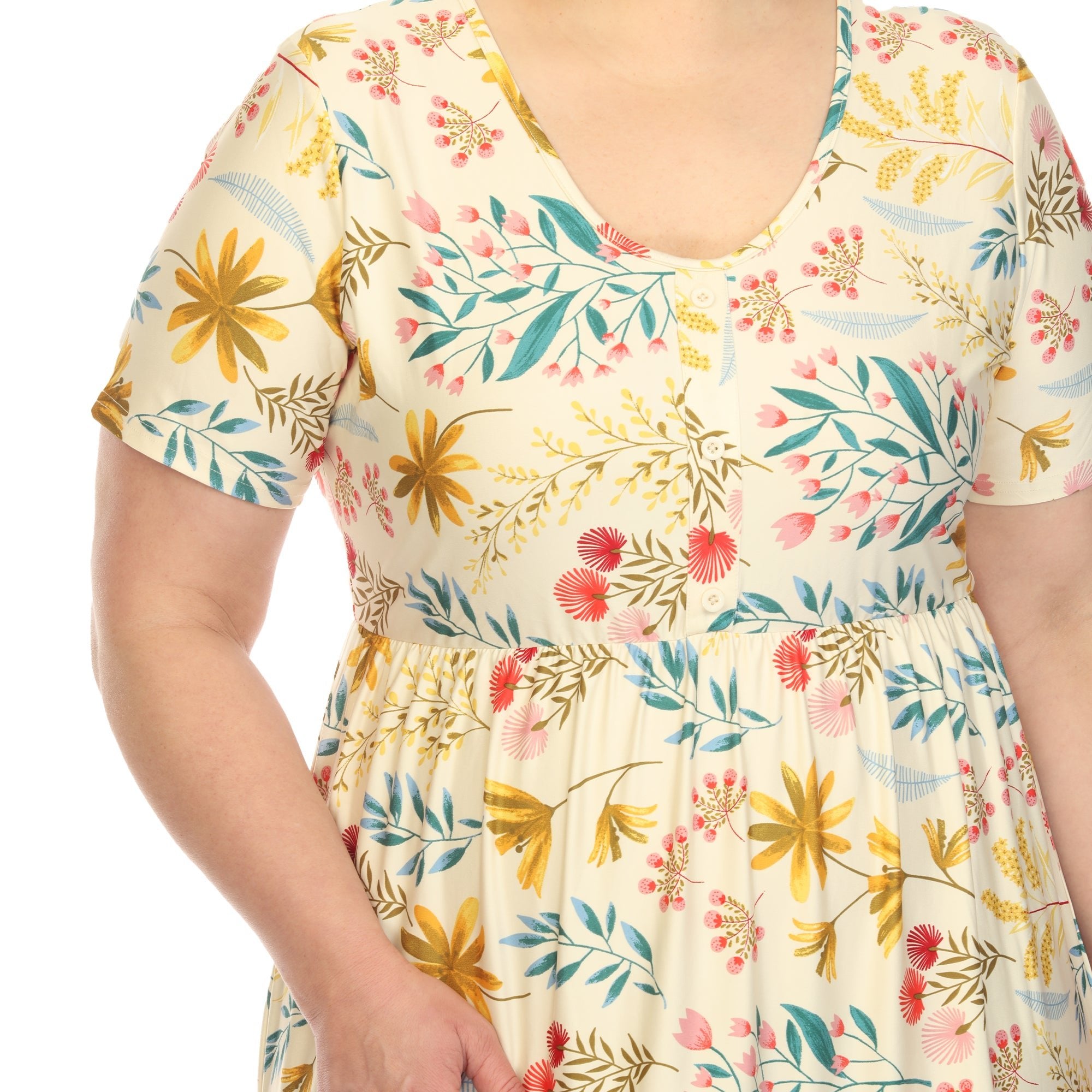 Floral Short Sleeve Knee Length Dress - Plus