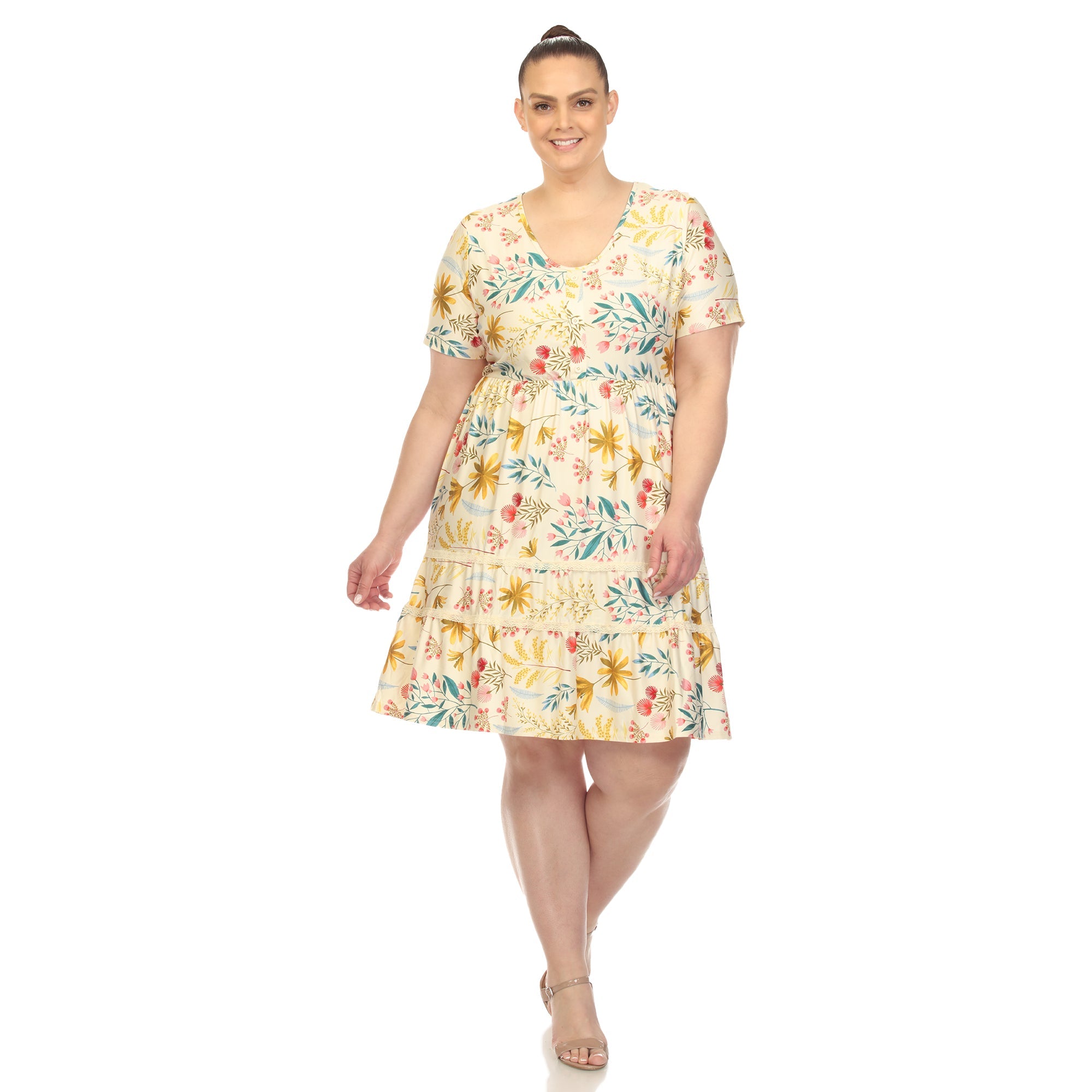 Floral Short Sleeve Knee Length Dress - Plus