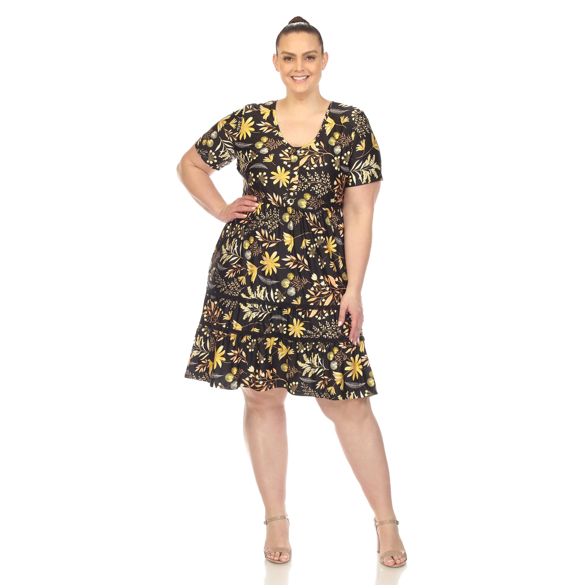 Floral Short Sleeve Knee Length Dress - Plus