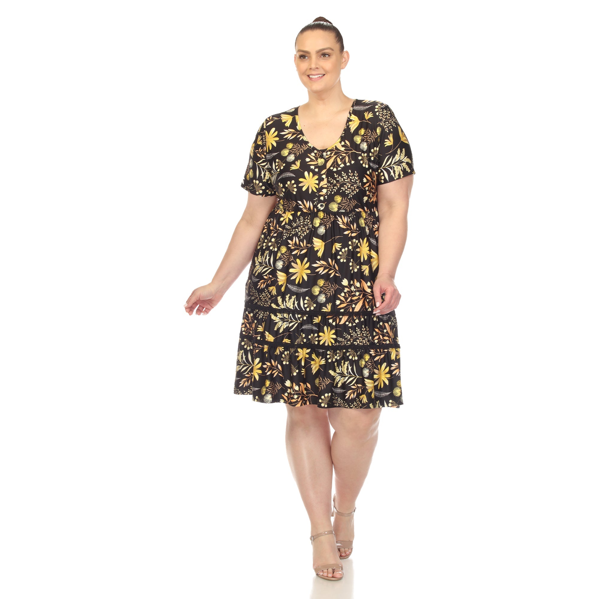 Floral Short Sleeve Knee Length Dress - Plus