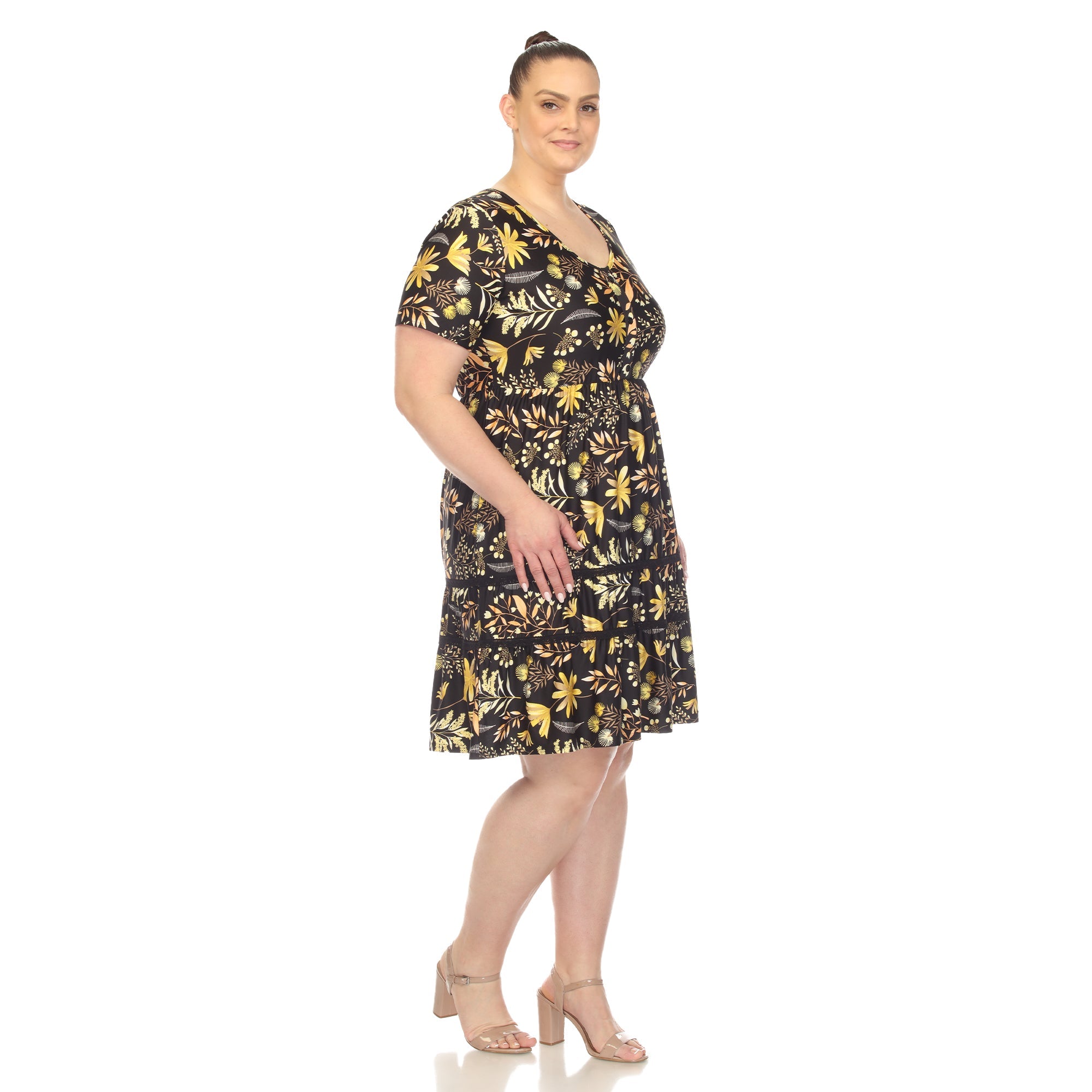 Floral Short Sleeve Knee Length Dress - Plus