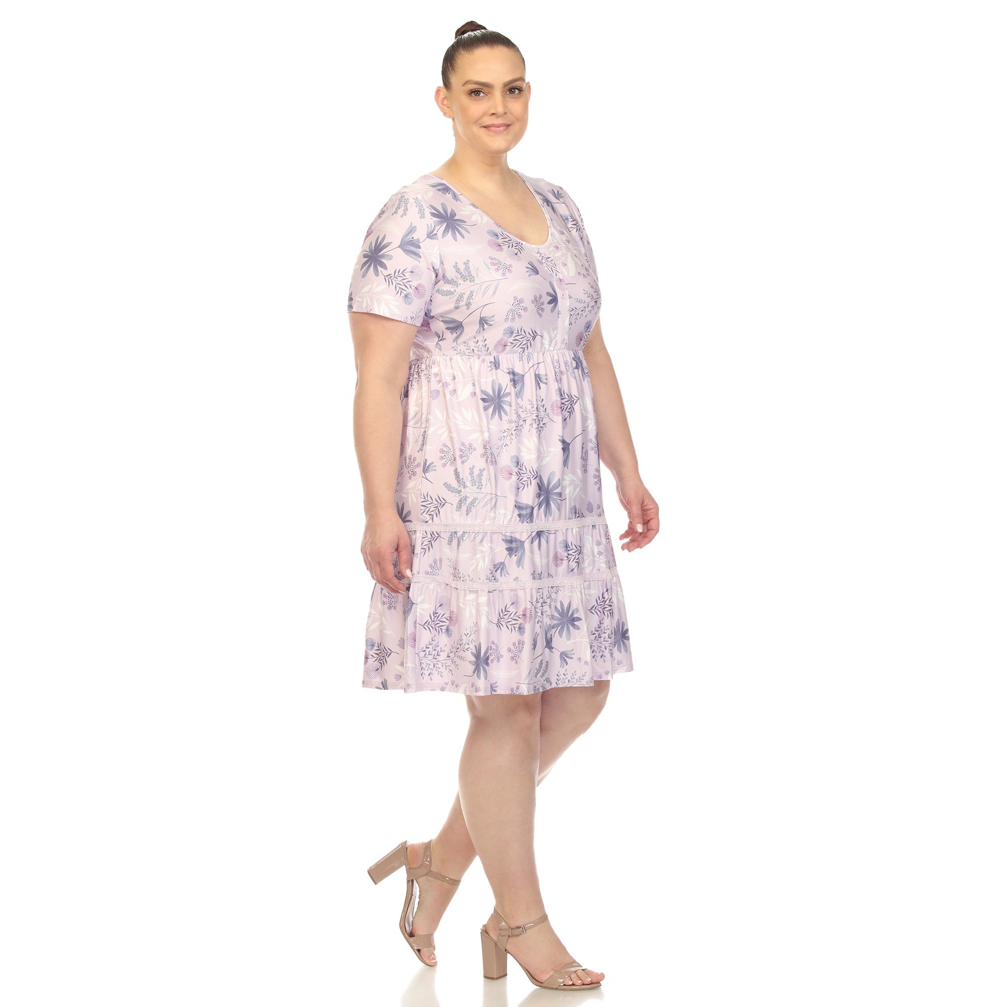 Floral Short Sleeve Knee Length Dress - Plus