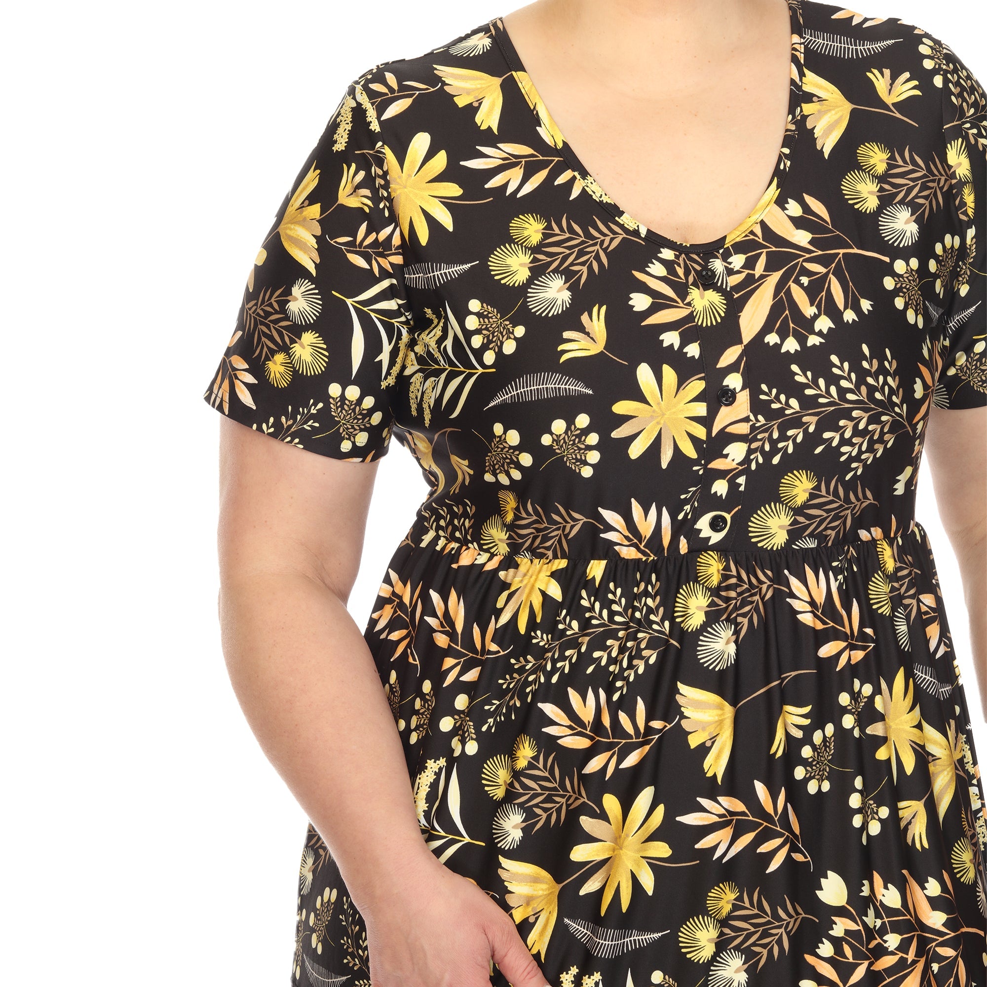 Floral Short Sleeve Knee Length Dress - Plus