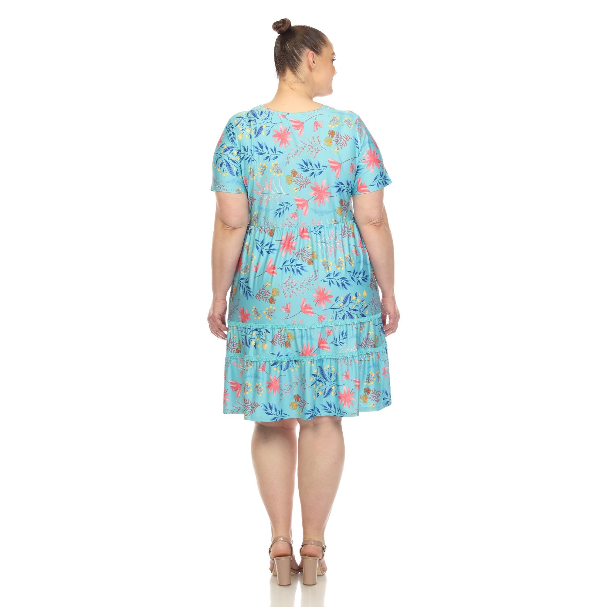 Floral Short Sleeve Knee Length Dress - Plus