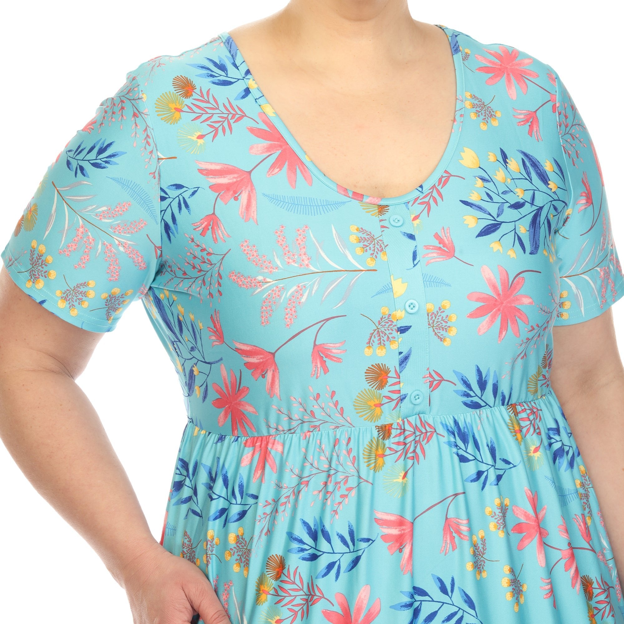 Floral Short Sleeve Knee Length Dress - Plus