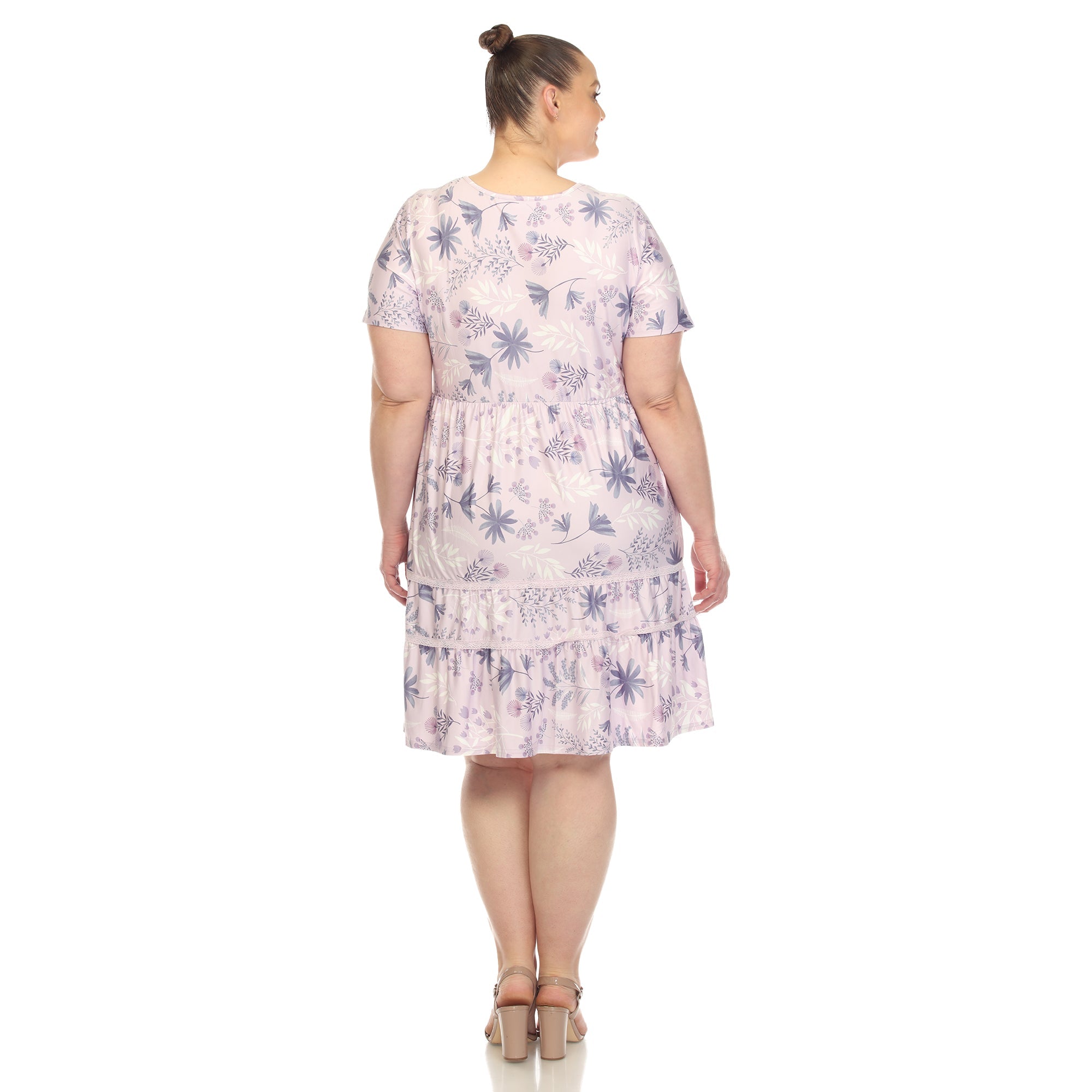 Floral Short Sleeve Knee Length Dress - Plus