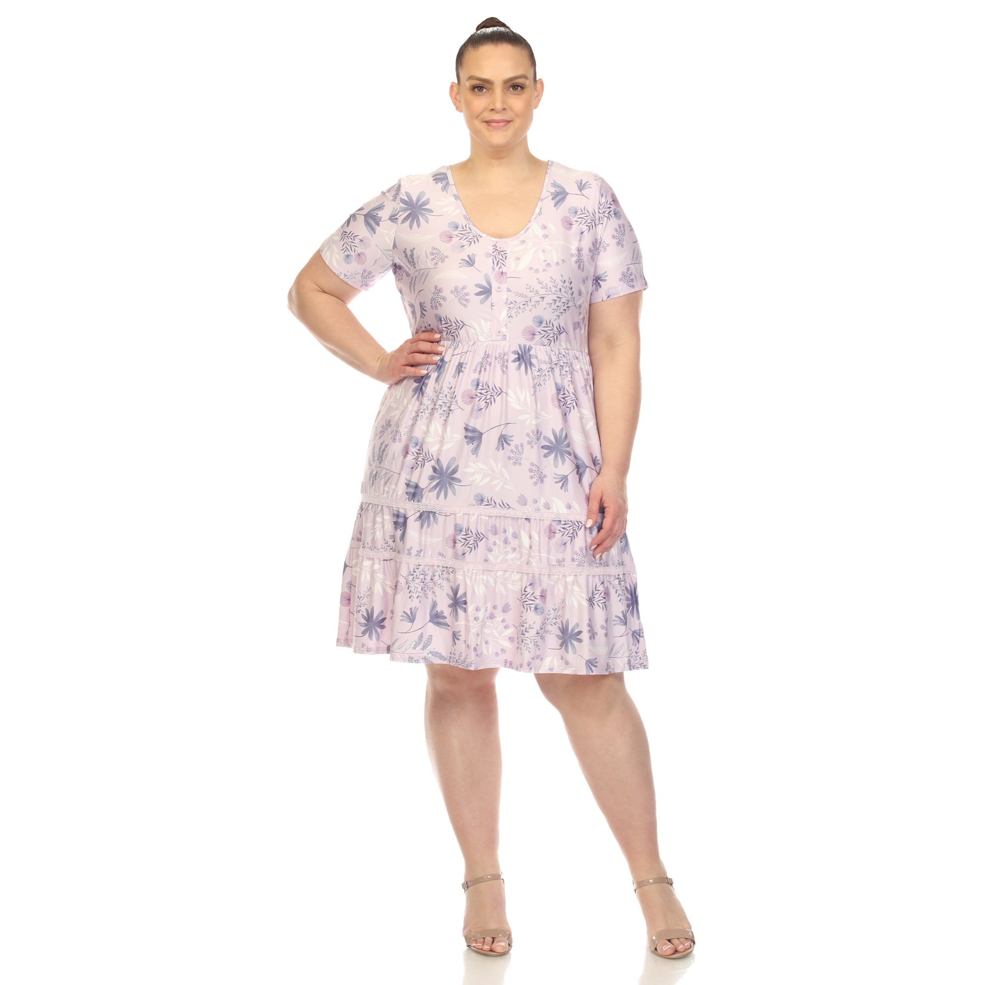 Floral Short Sleeve Knee Length Dress - Plus