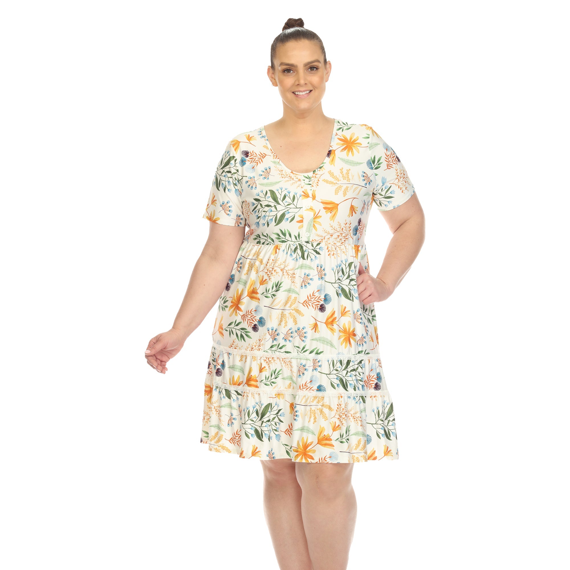 Floral Short Sleeve Knee Length Dress - Plus