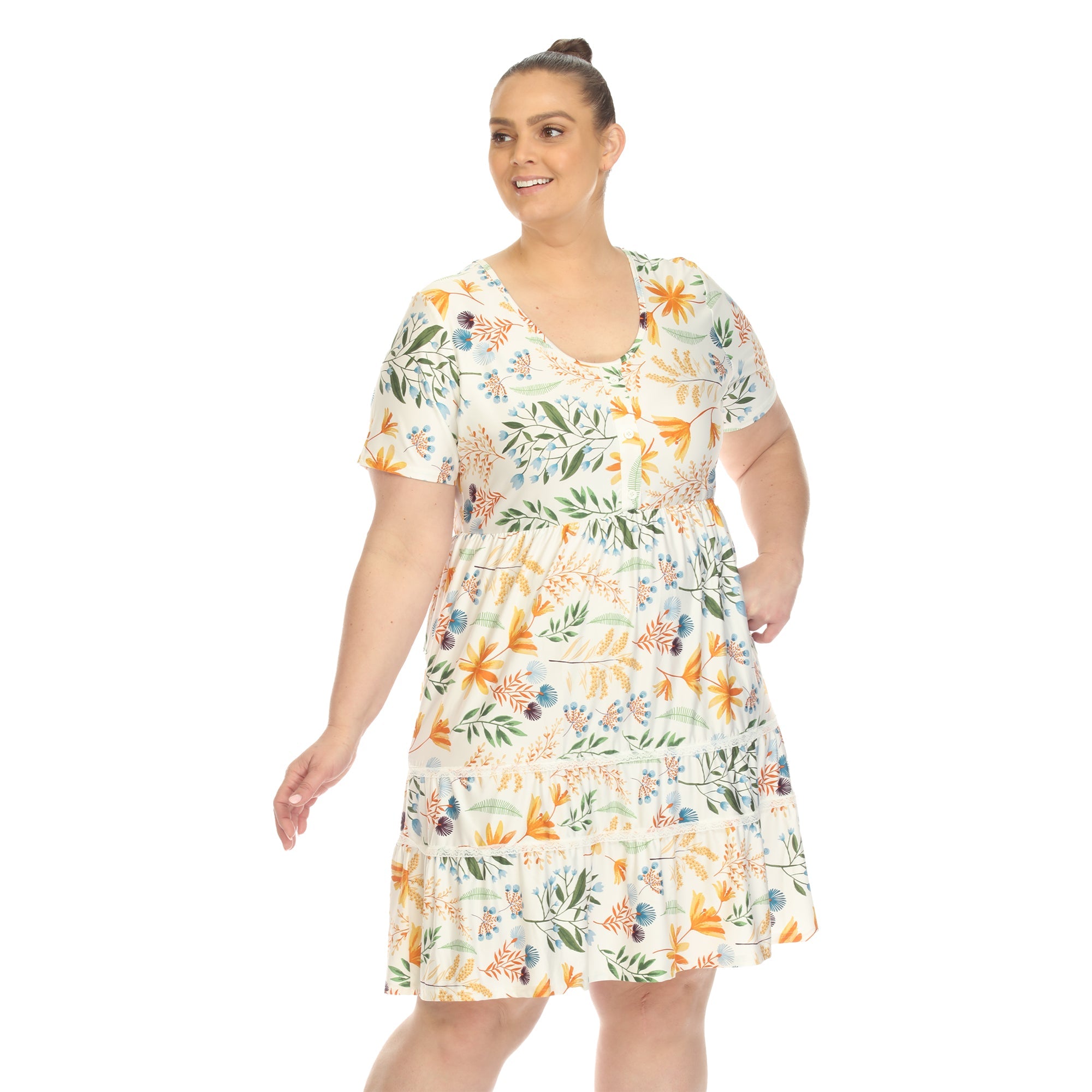 Floral Short Sleeve Knee Length Dress - Plus